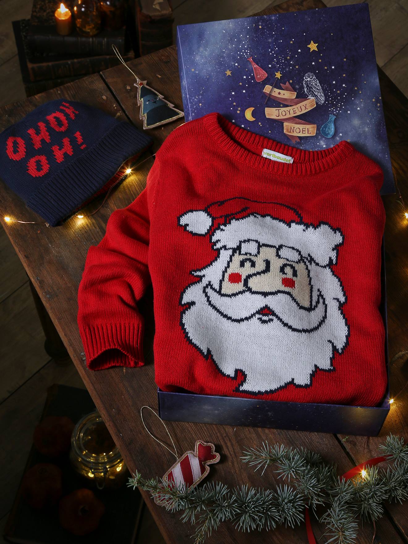 Vertbaudet Jungen Geschenk-Set: Pullover & Mütze, Weihnachten Oeko-Tex - rot