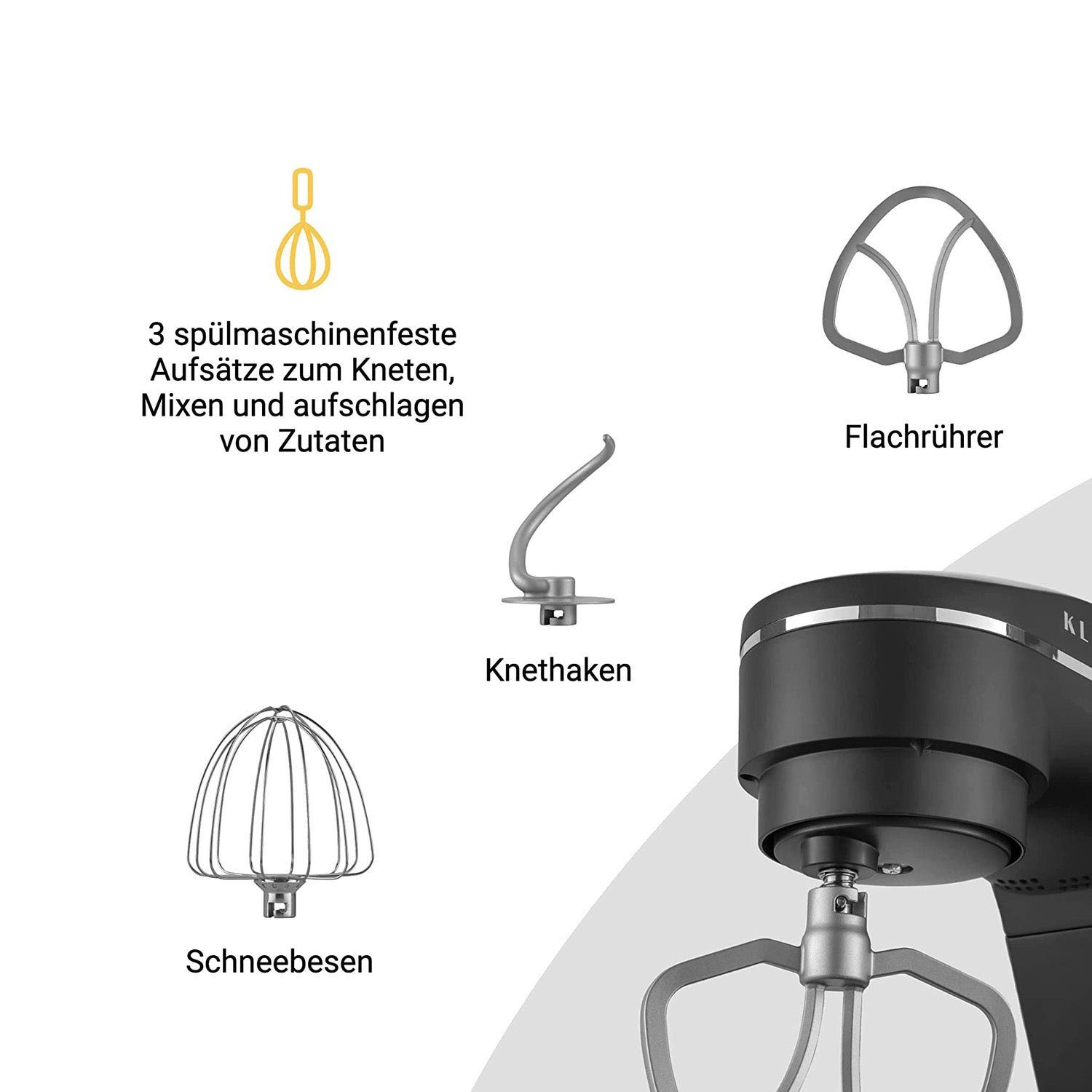 KLAMER Küchenmaschine KLAMER Küchenmaschine 1800W, Knetmaschine mit 6 Liter Edelstahl Schüs…