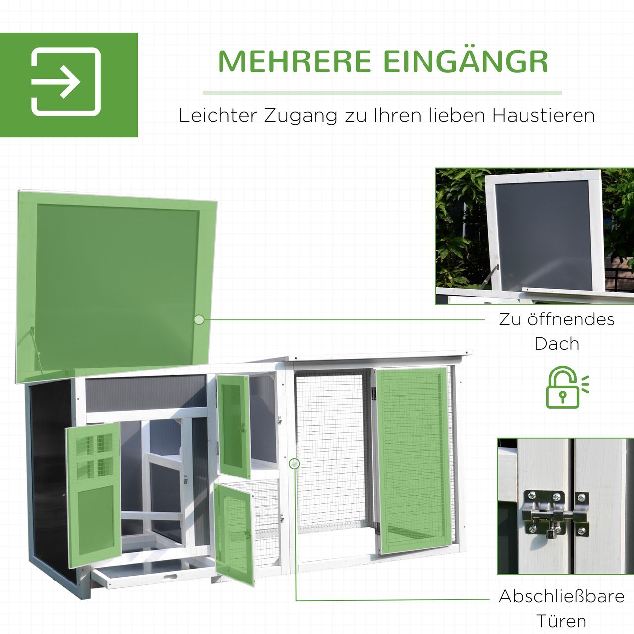 PawHut Hühnerstall Hühnerhaus Geeignet für 1-2 Hühner mit Nistkasten Eierkiste
