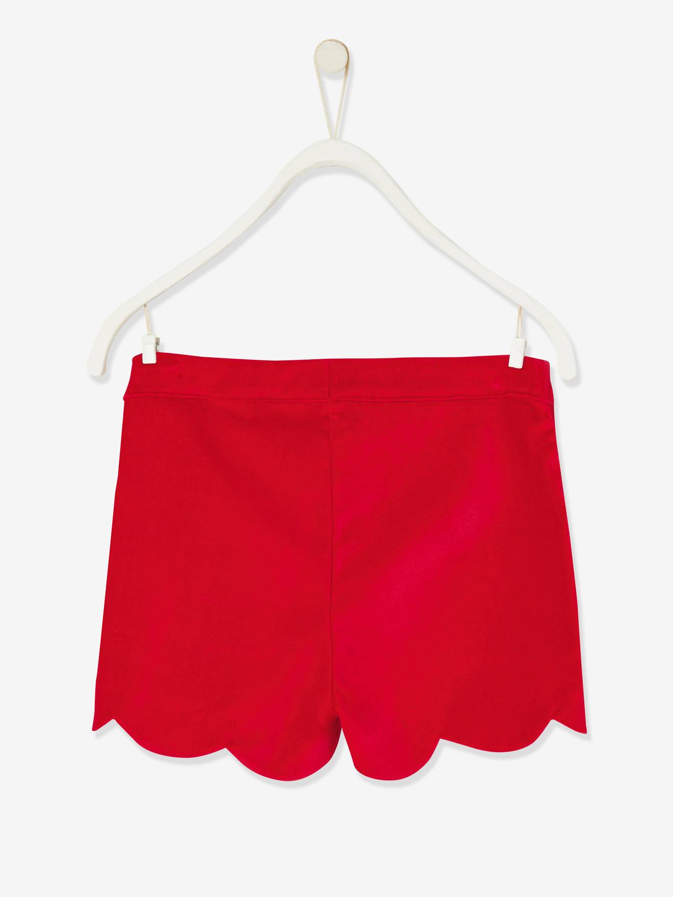 Short à pont en velours fille finition fantaisie rouge