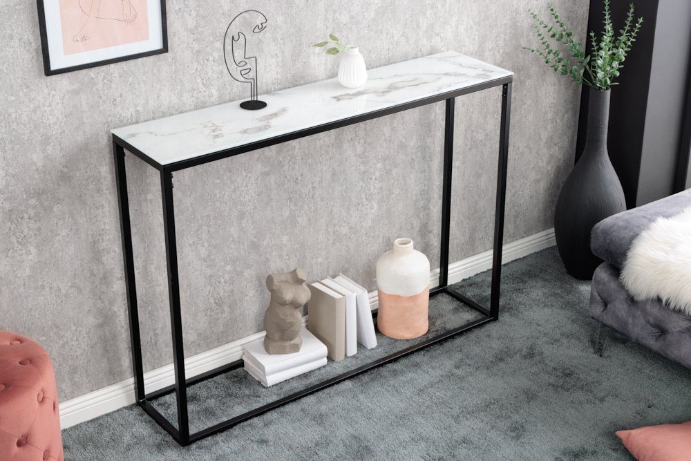 riess-ambiente Konsolentisch BOUTIQUE 110cm weiß / schwarz (Einzelartikel, 1-St), Flur · Kristallglas · Metall · eckig · Marmor-Dekor · Barock