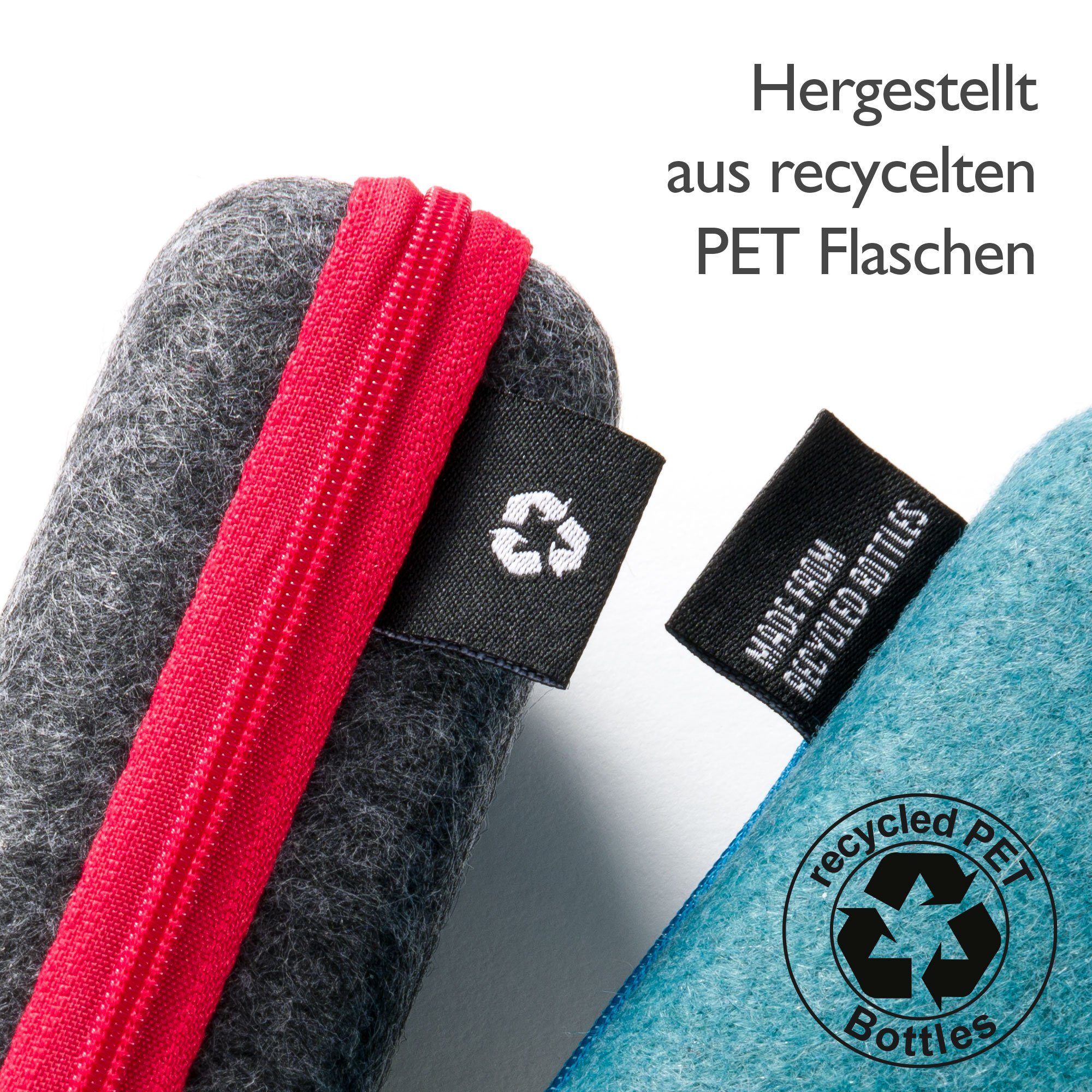 FEFI Brillenetui mit Reißverschluss - Filzbezug aus recycelten PET-Flaschen, Set aus 1 Etui + hochwertigem Mikrofasertuch