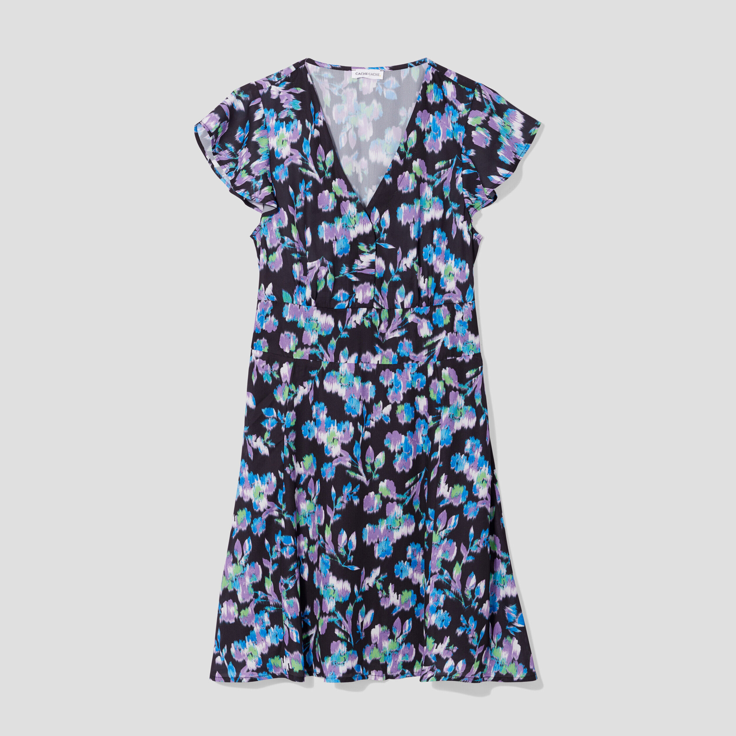 Robe évasée manches courtes noir femme | Cache Cache