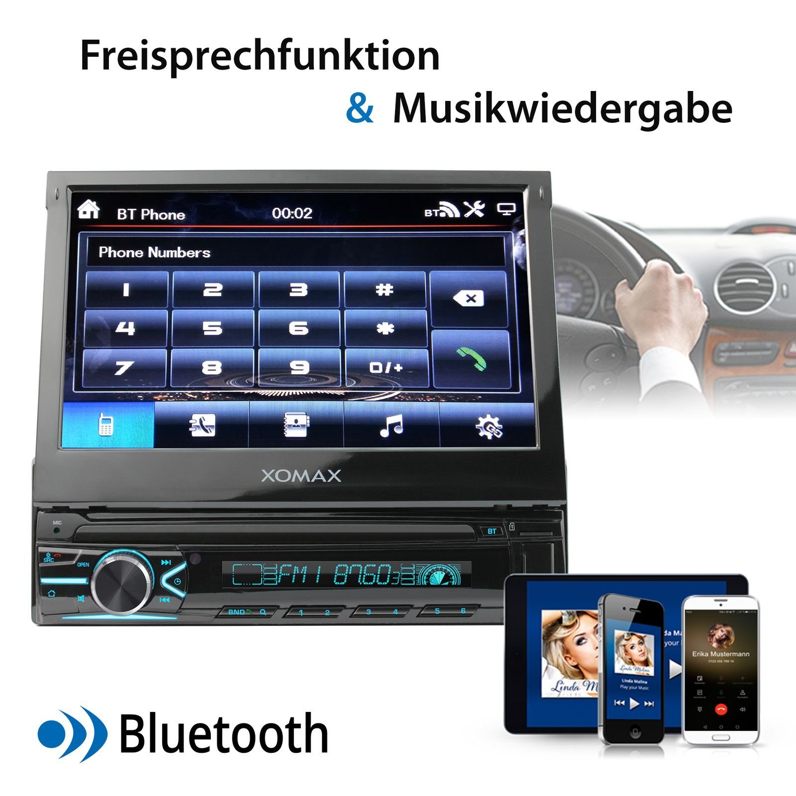 XOMAX XM-V746 Autoradio mit 7 Zoll Bildschirm, Bluetooth, USB, SD, 1 DIN Autoradio