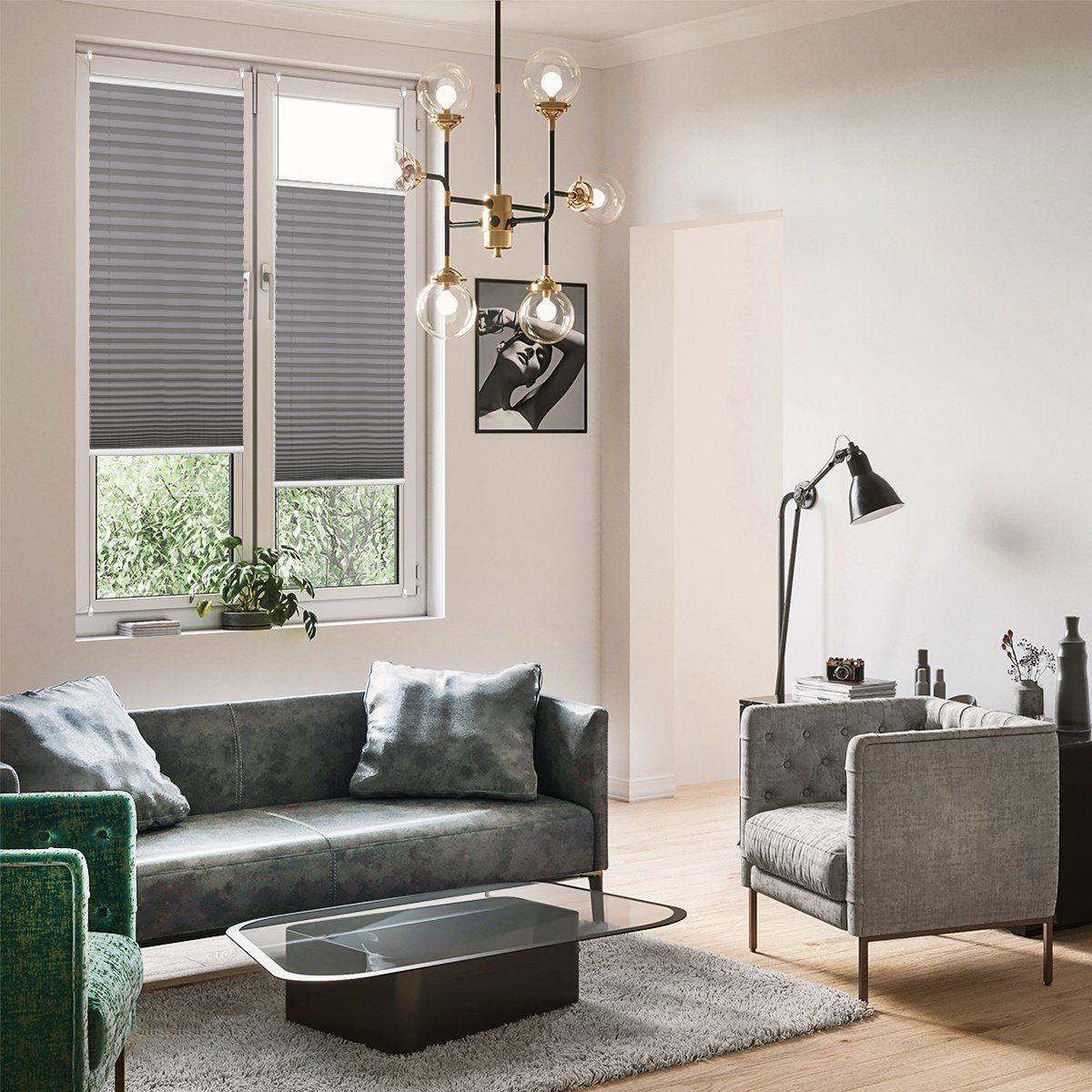 Plissee ohne Bohren Klemmfix, Sichtschutz und Sonnenschutz, OUBO, Lichtdurchlässig Rollo für Fenster & Tür, Klemmfix, mitgelieferten, verstellbaren Klemmträger