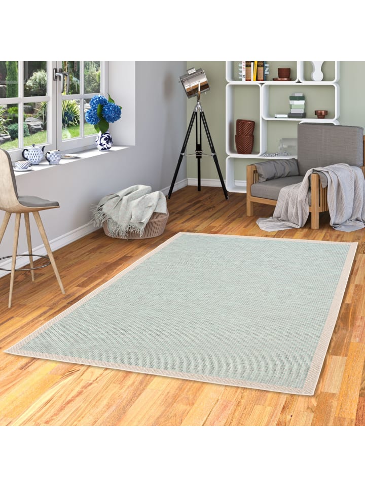 Pergamon In & Outdoor Teppich Flachgewebe Ottawa Bordüre in Türkis günstig kaufen