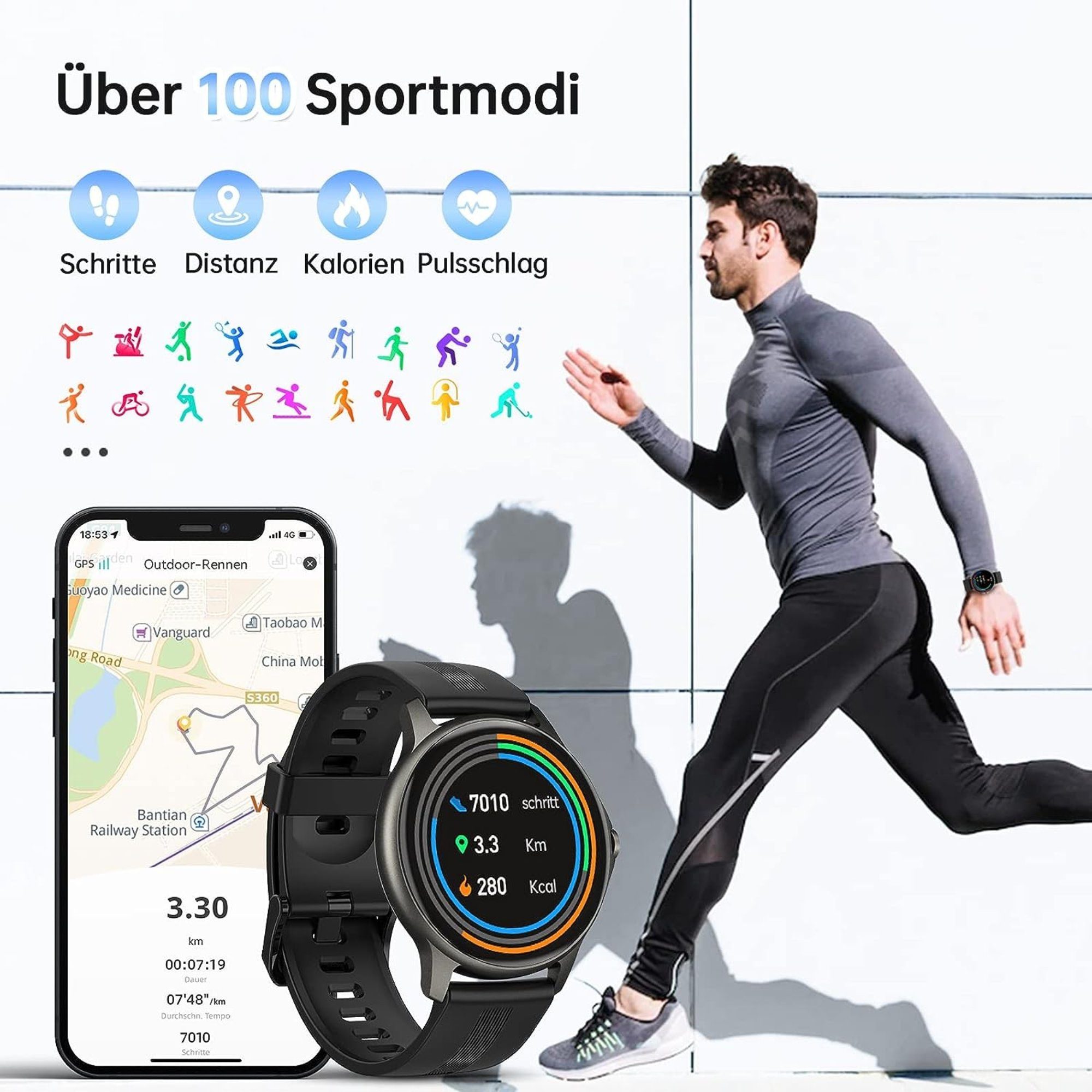 Manike ZL50 Elegant Blutdruckmonitor Herzfrequenzmessung Bluetooth Call Smartwatch (4,3 cm/1,69