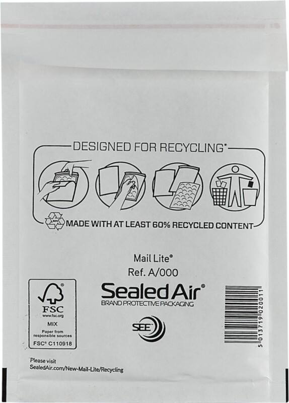 Mail Lite Luftpolster-Versandtaschenn A/000 Weiß Ohne Fenster 110 (B) x 160 (H) mm Abziehstreifen 79 g/m² 100 Stück