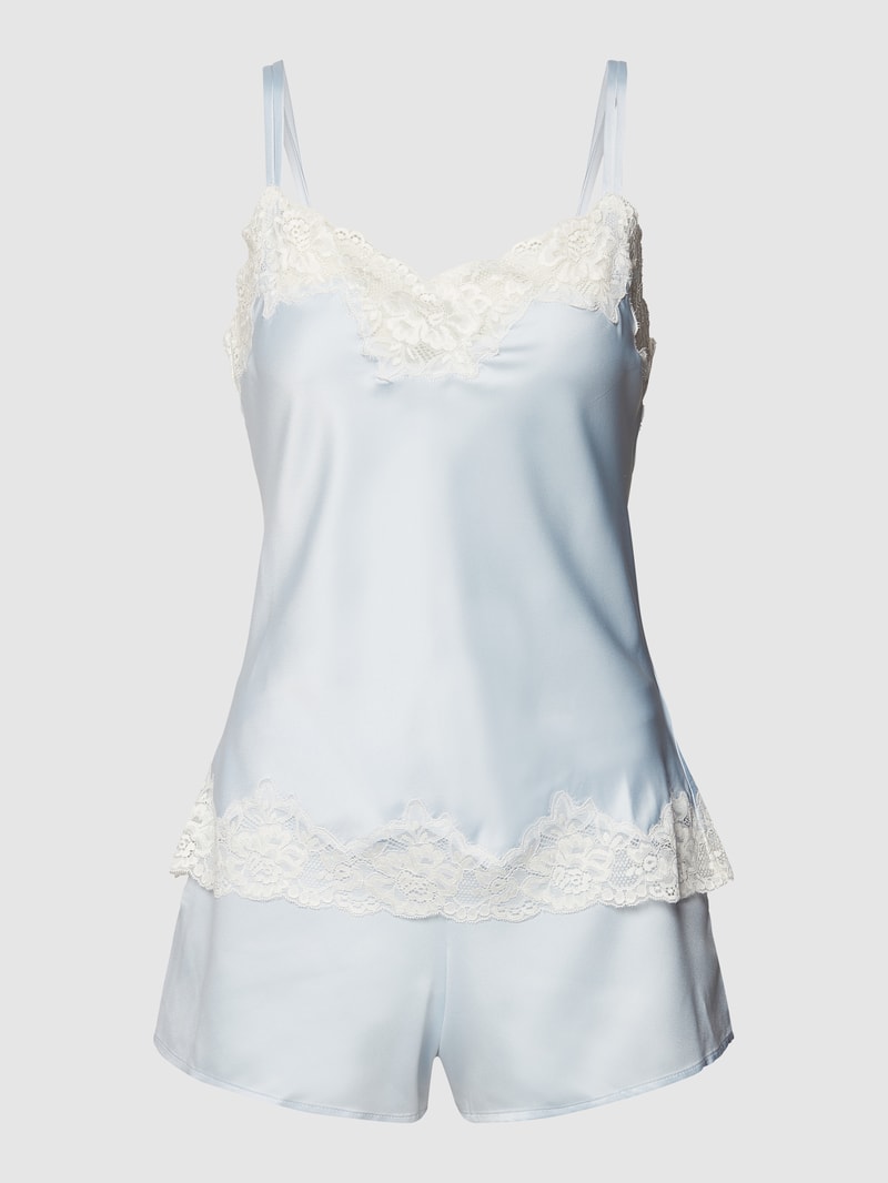 Pyjama mit Spitzenbesatz in hellblau
