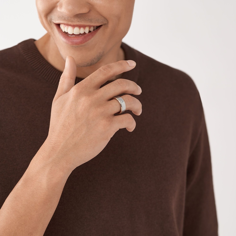 Fossil Bague pour hommes Acier inoxydable bicolore Bague