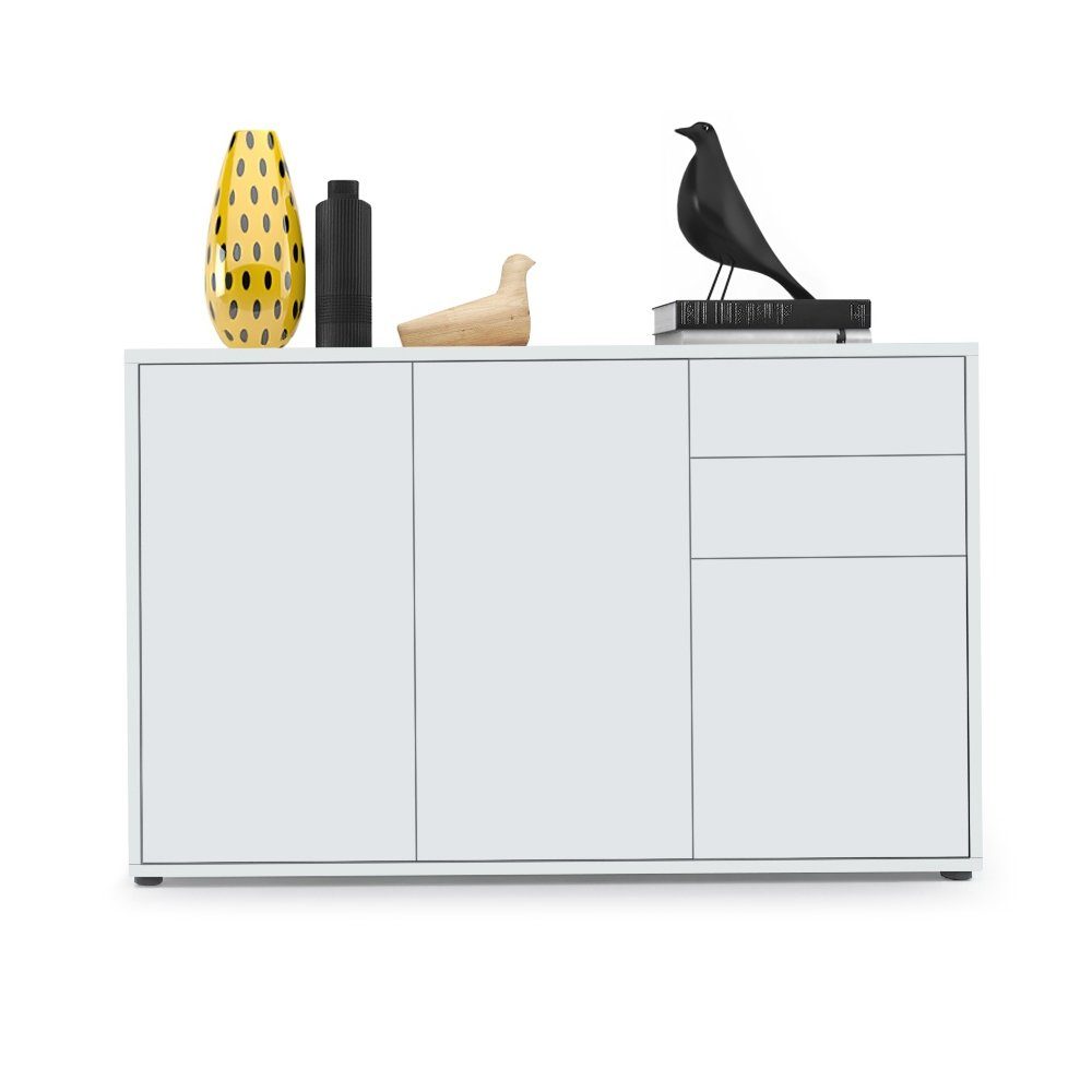 Vladon Kommode Ben (Kommode, mit 3 Türen und 2 Schubladen), Weiß matt/Weiß matt (117 x 74 x 36 cm)