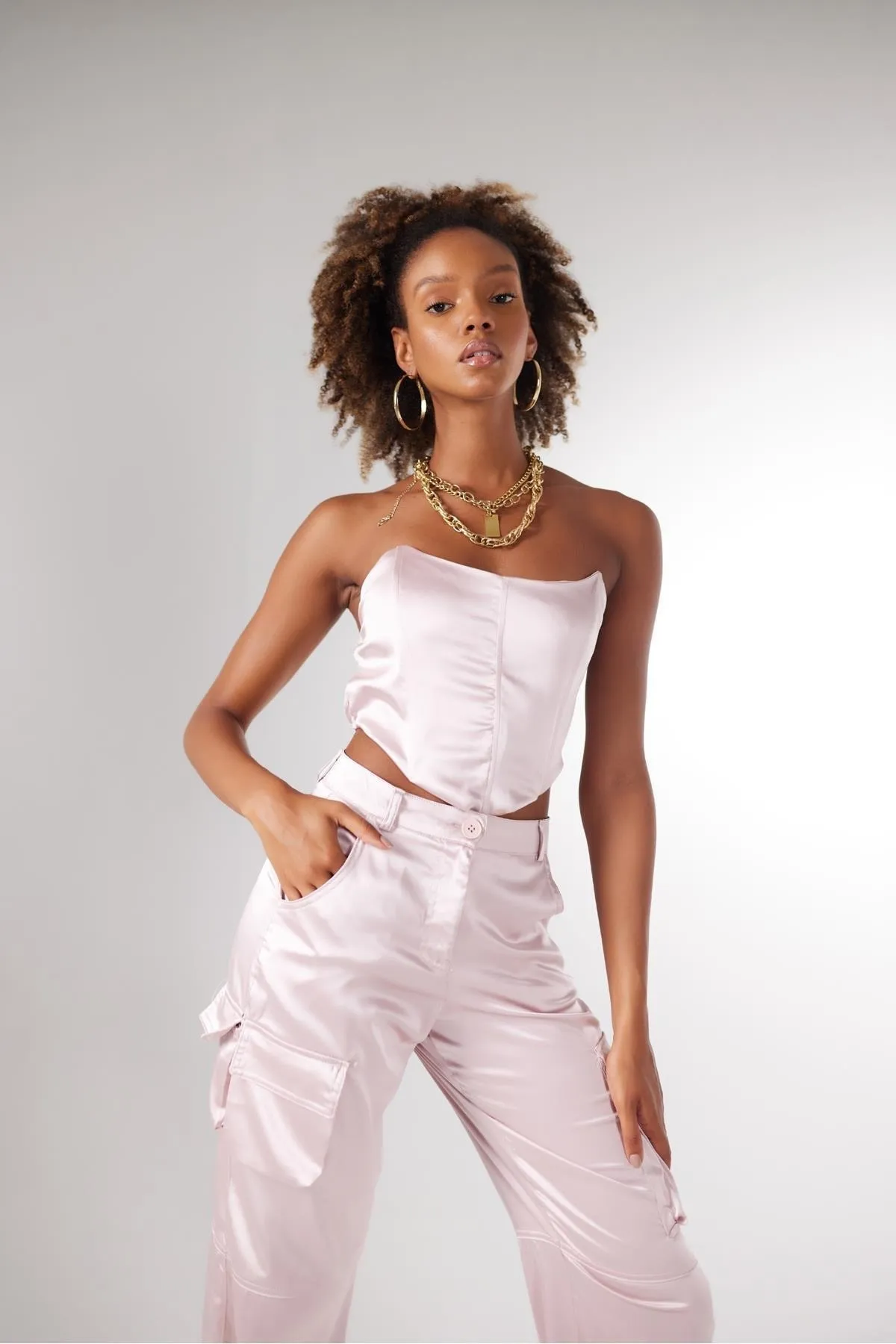 HOLLY LOLLY  Crop Model Underwire Satin Maddy Bustier Powder