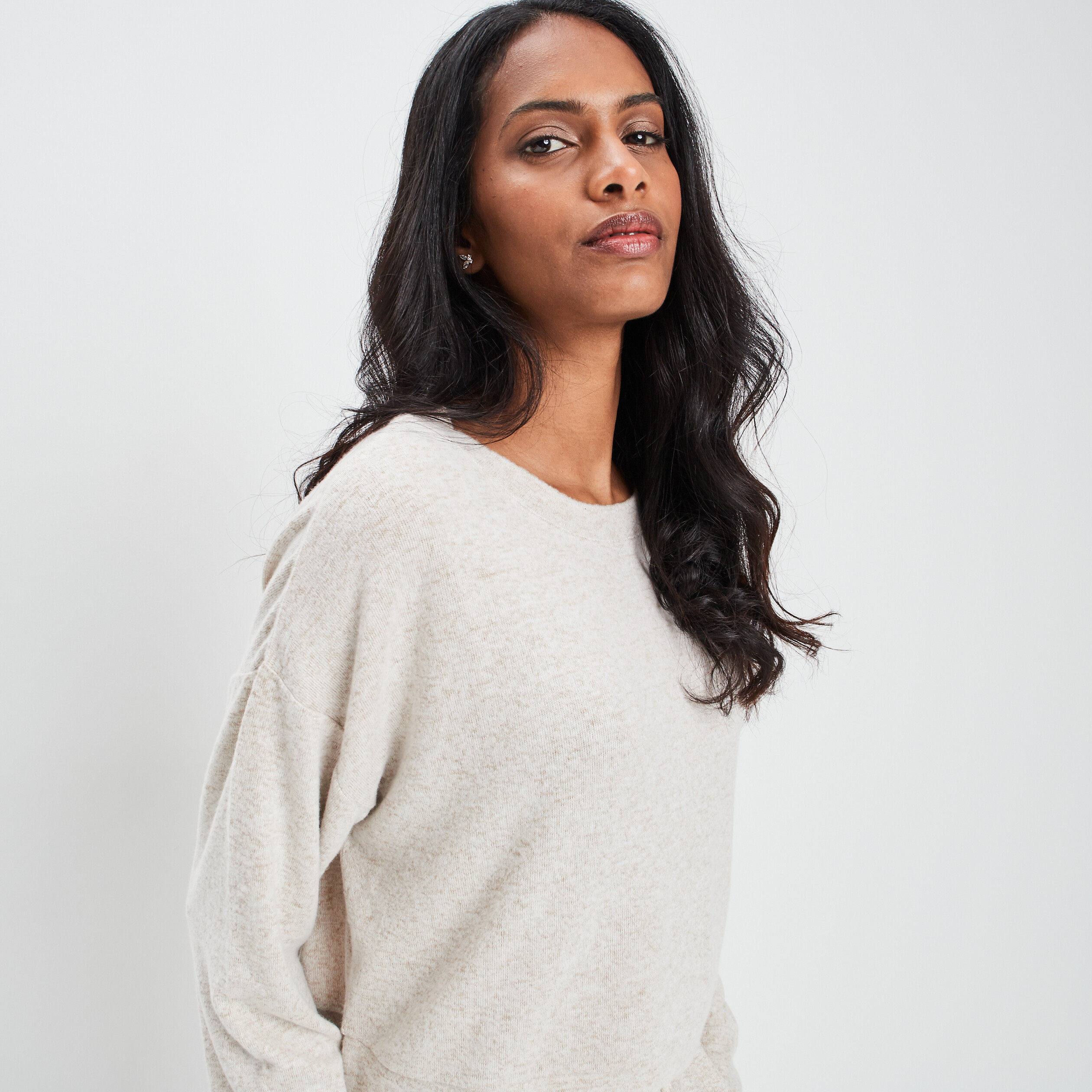 Sweat manches longues chiné sable femme | La Halle