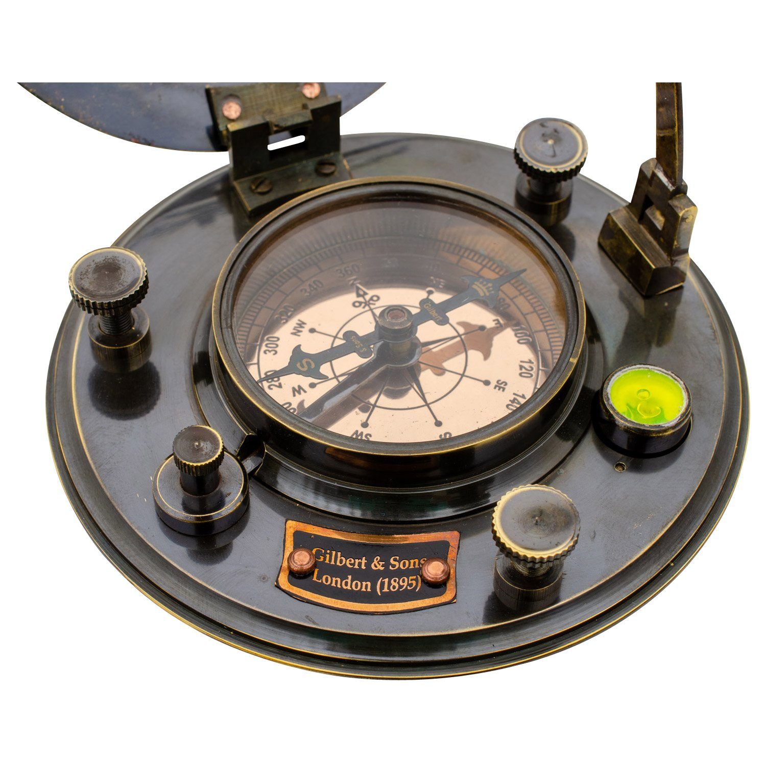 Aubaho Kompass Kompass Maritim mit Sonnenuhr Dekoration Messing Glas Antik-Stil Repli