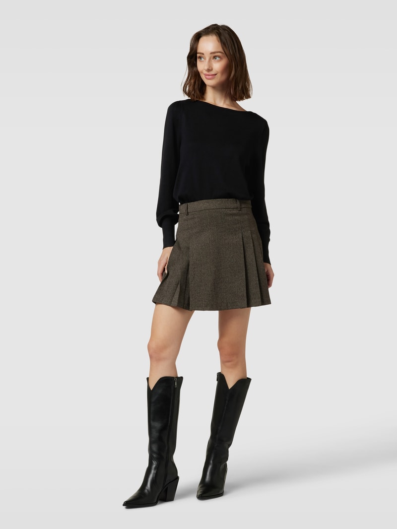 Strickpullover mit U-Boot-Ausschnitt und Puffärmeln in schwarz