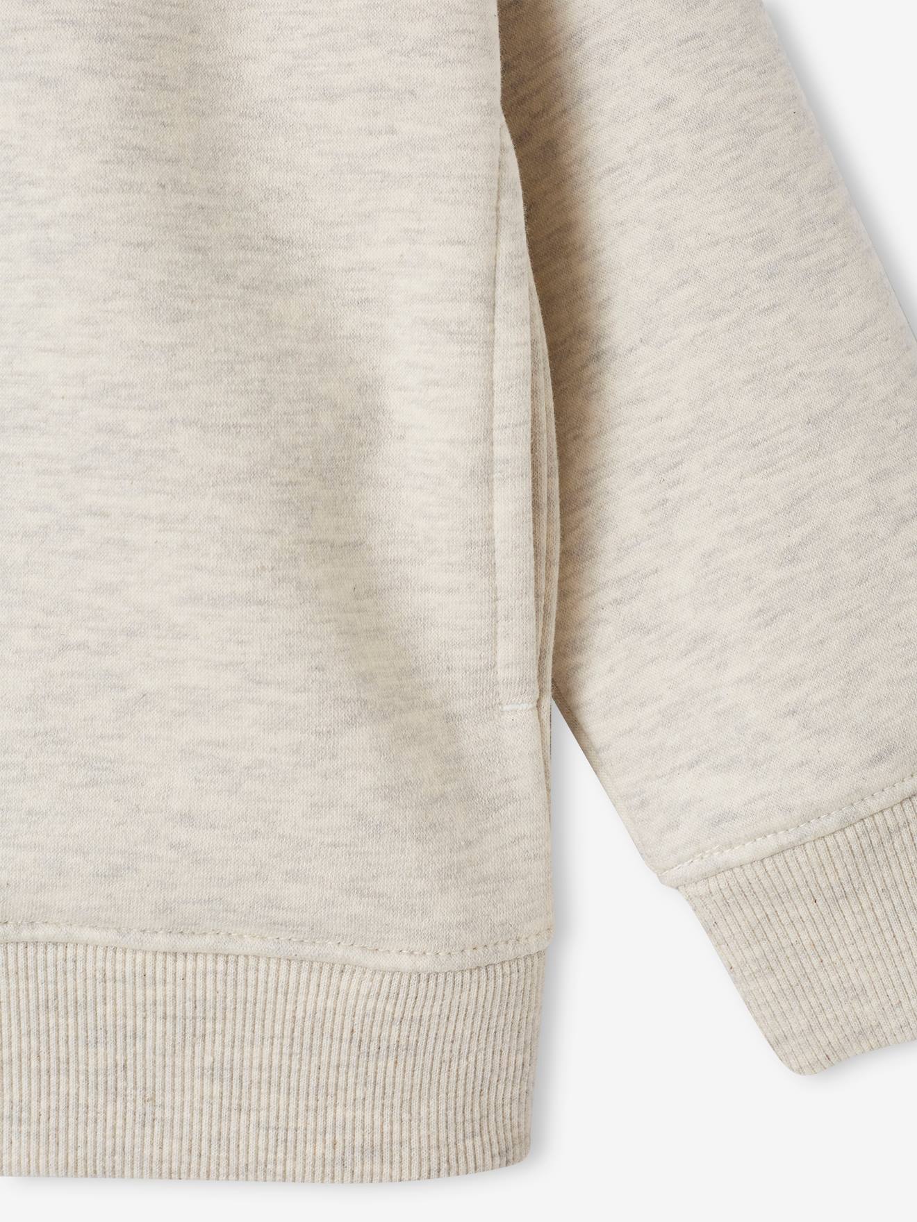 Sweat à capuche zippé épuré garçon. beige chiné