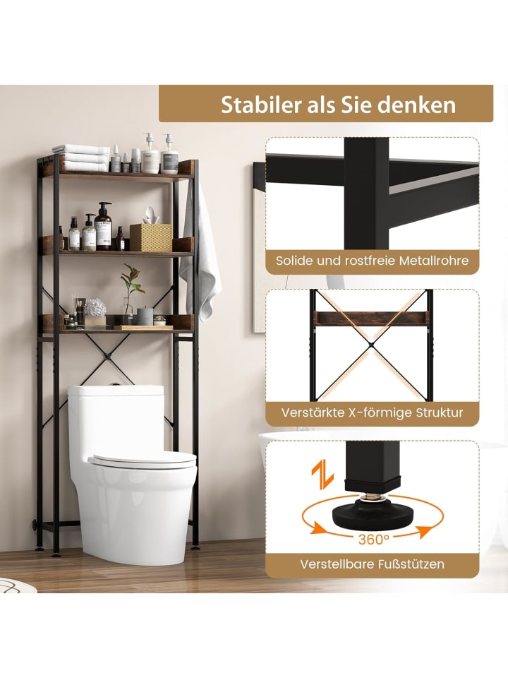 COSTWAY Toilettenregal 3-stufig in Braun günstig kaufen onesize