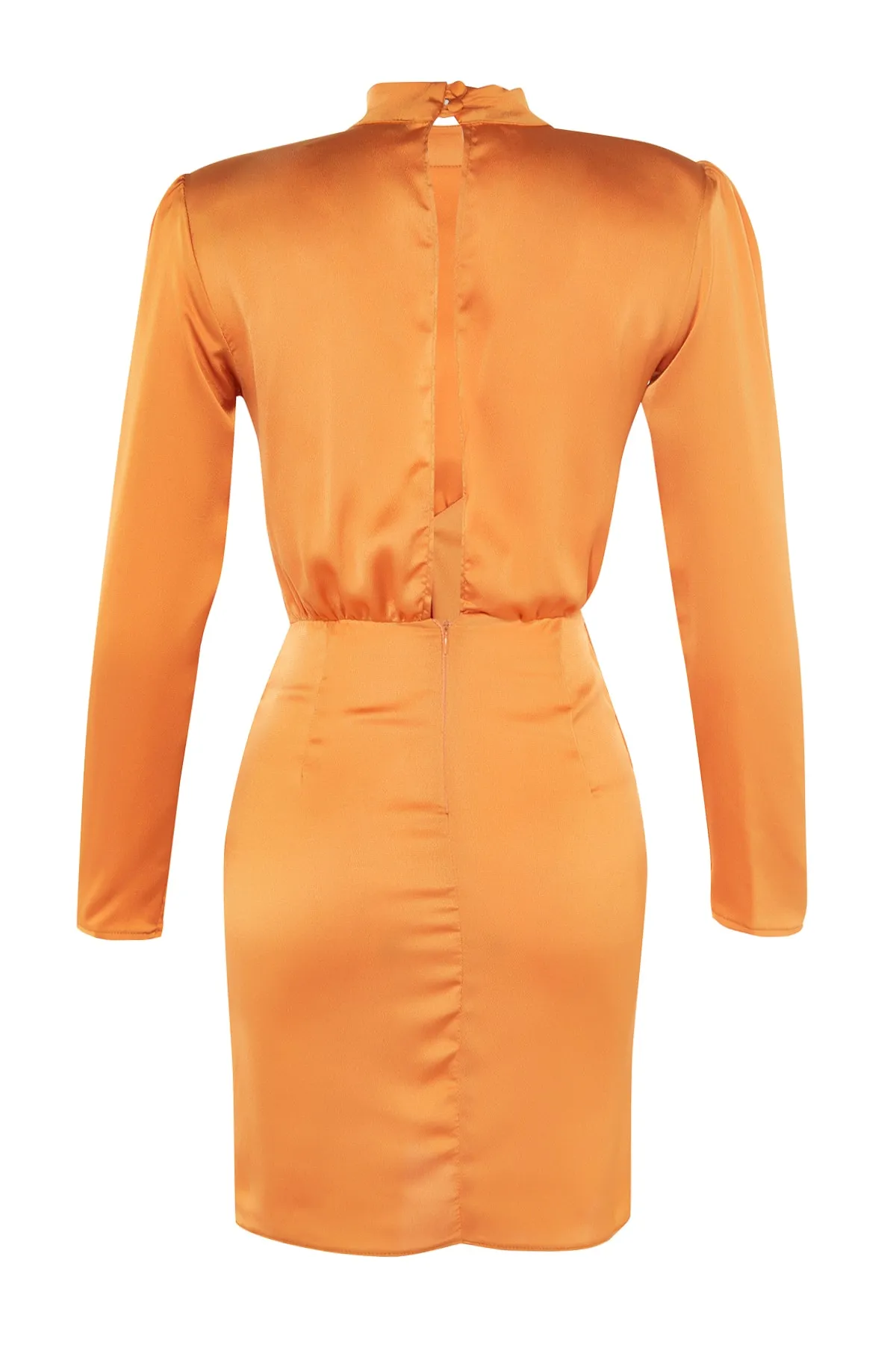 Trendyol Collection  Elegantes Abendkleid aus gewebtem Satin in Orange mit hohem Kragen TPRAW22EL1217