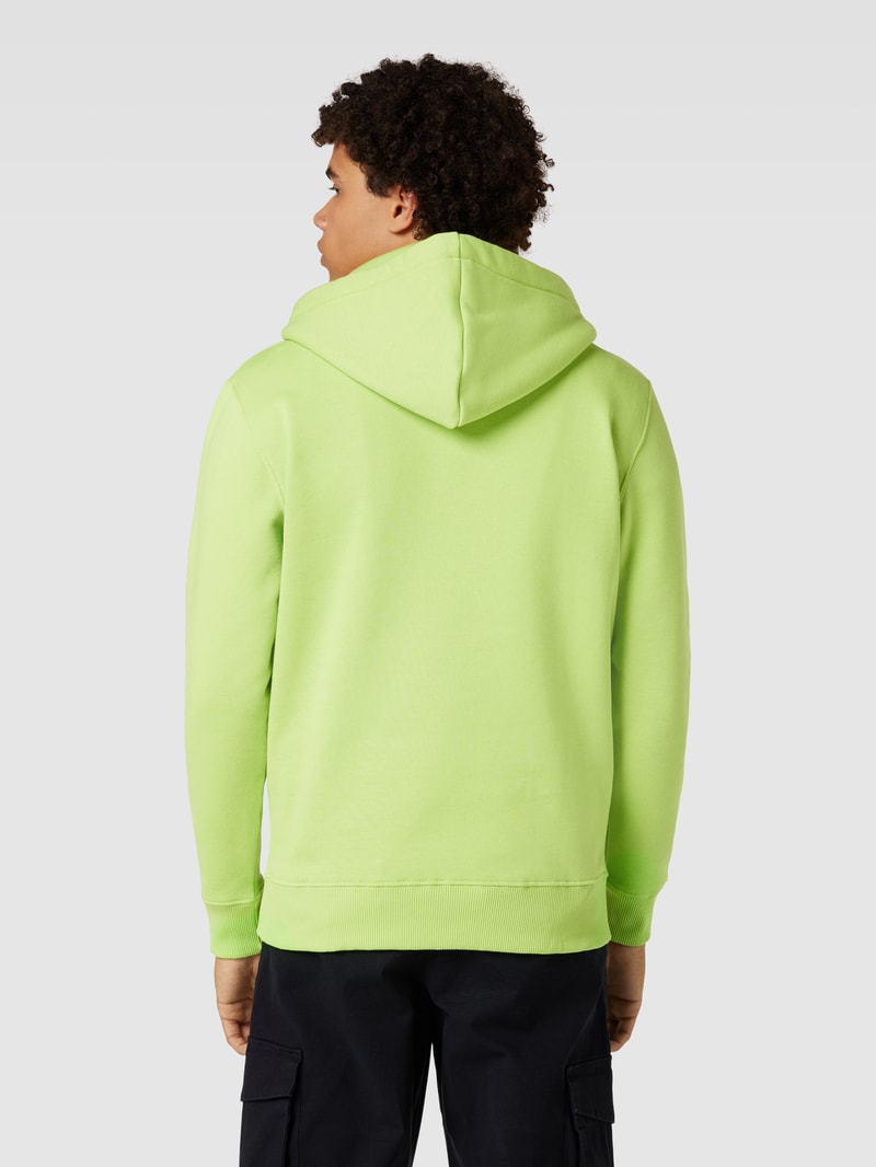 Hoodie mit Label-Print Modell 'BASIC' in neon gelb