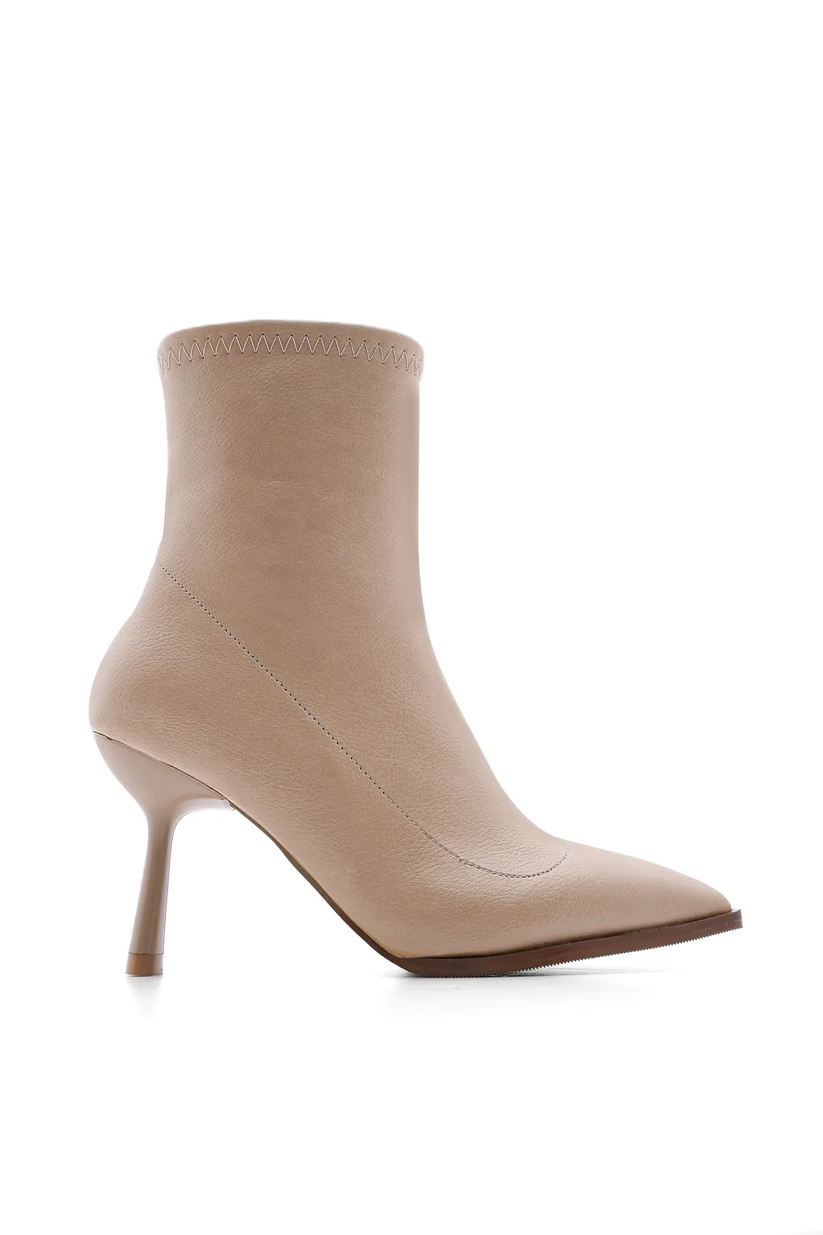 Marjin  Damenstiefel mit Absatz, spitze Zehenpartie, Kelchabsatz, tägliche klassische Stiefel, Löcher, Beige