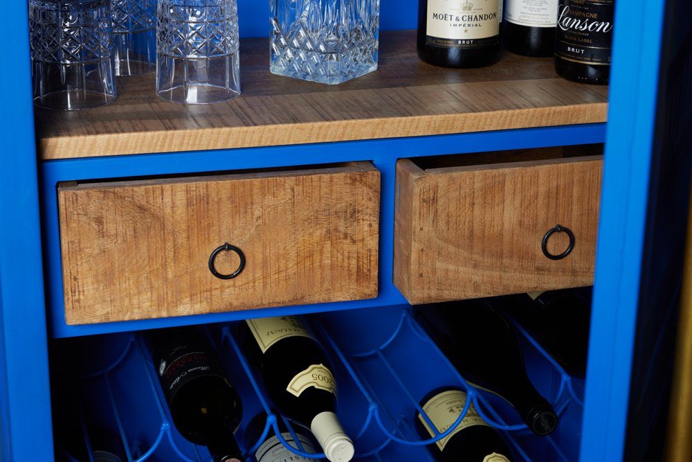 riess-ambiente Barschrank GLOBETROTTER 180cm blau / gold (Einzelartikel, 1-St) Wohnzimmer · Metall · für Alkohol · Küche · Container · Industrial