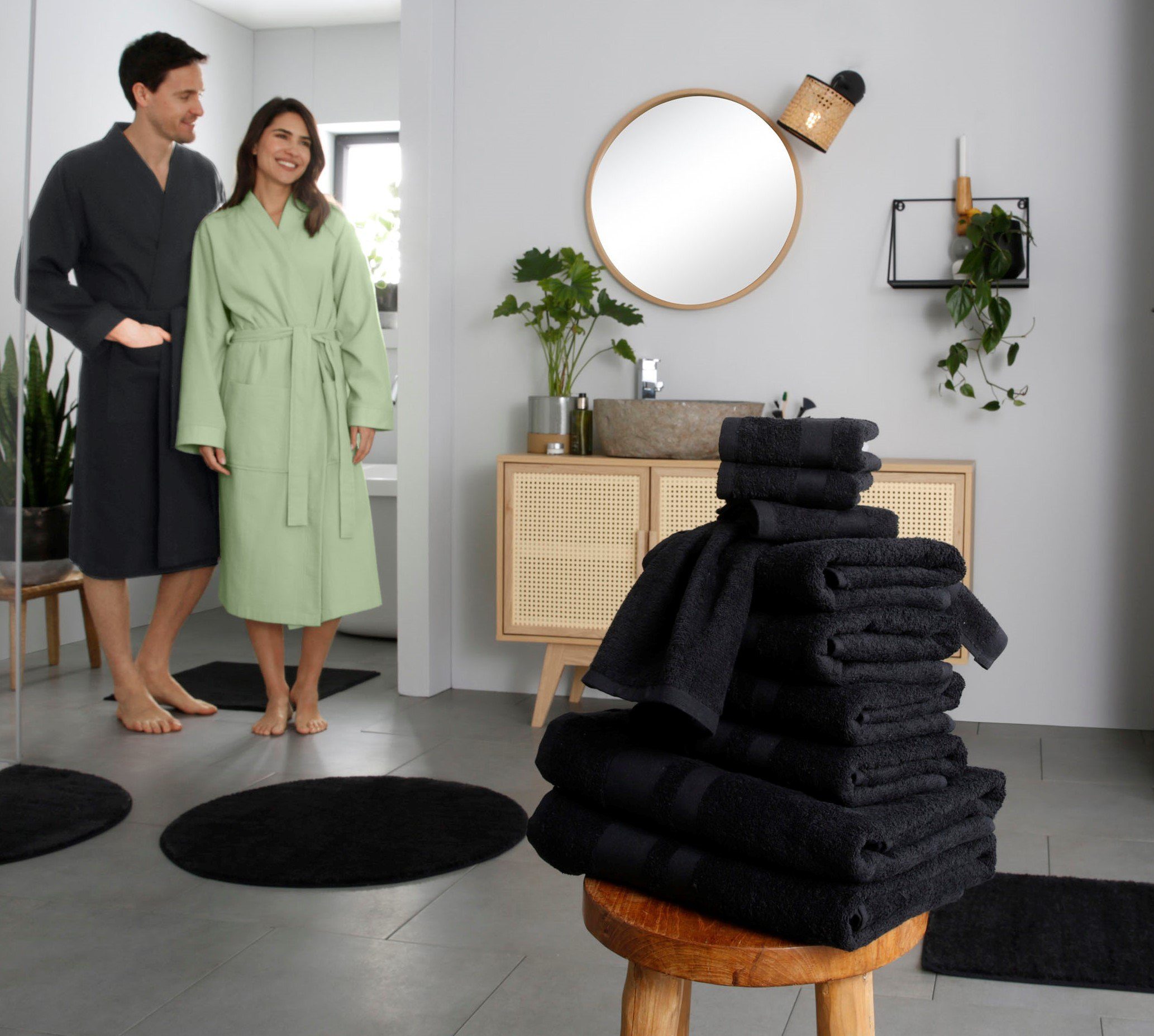 my home Handtuch Set Vanessa, Walkfrottee, (Set, 10-tlg), Handtücher mit Bordüre, einfarbiges Handtuch-Set aus 100% Baumwolle