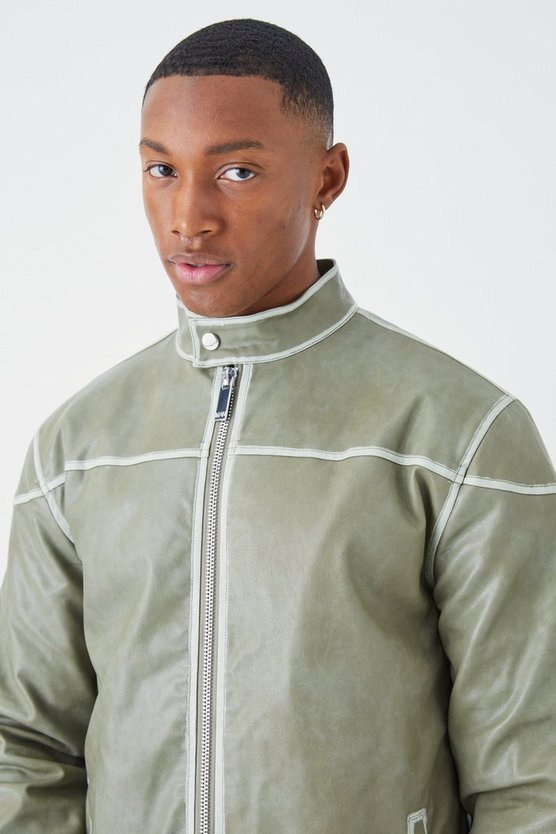 PU-Bikerjacke mit Naht-Detail
