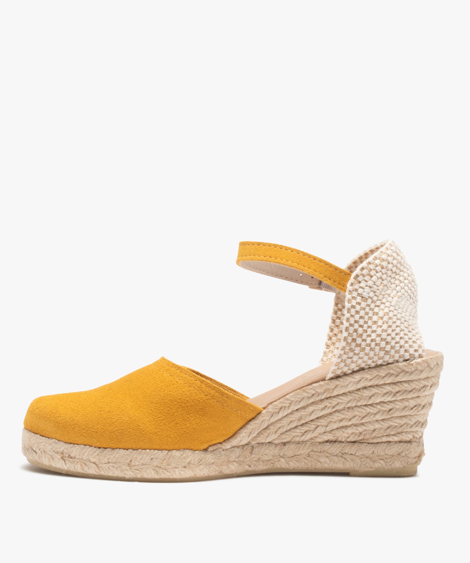Sandales femme compensées dessus cuir uni jaune | GEMO