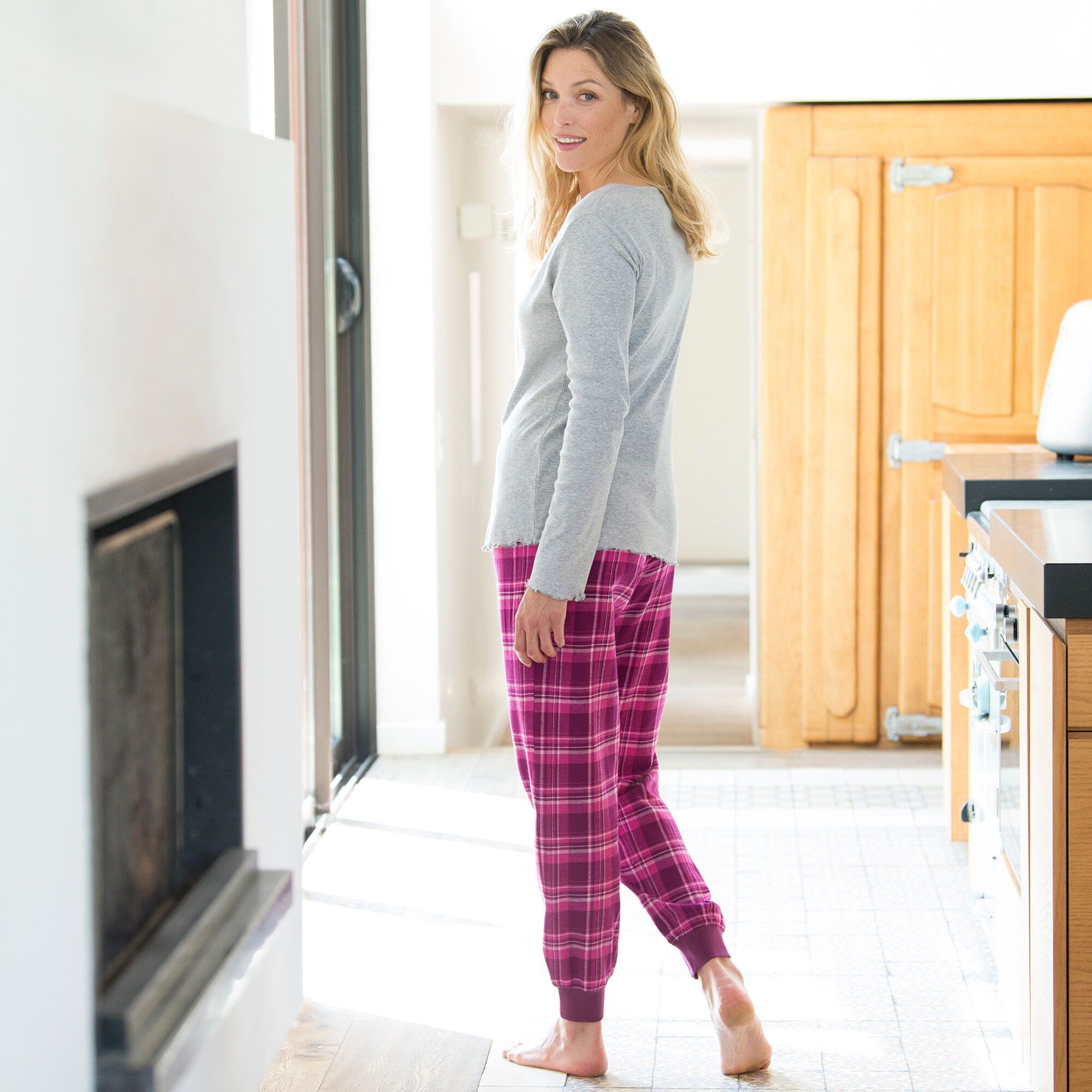 T-shirt pyjama manches longues uni coton