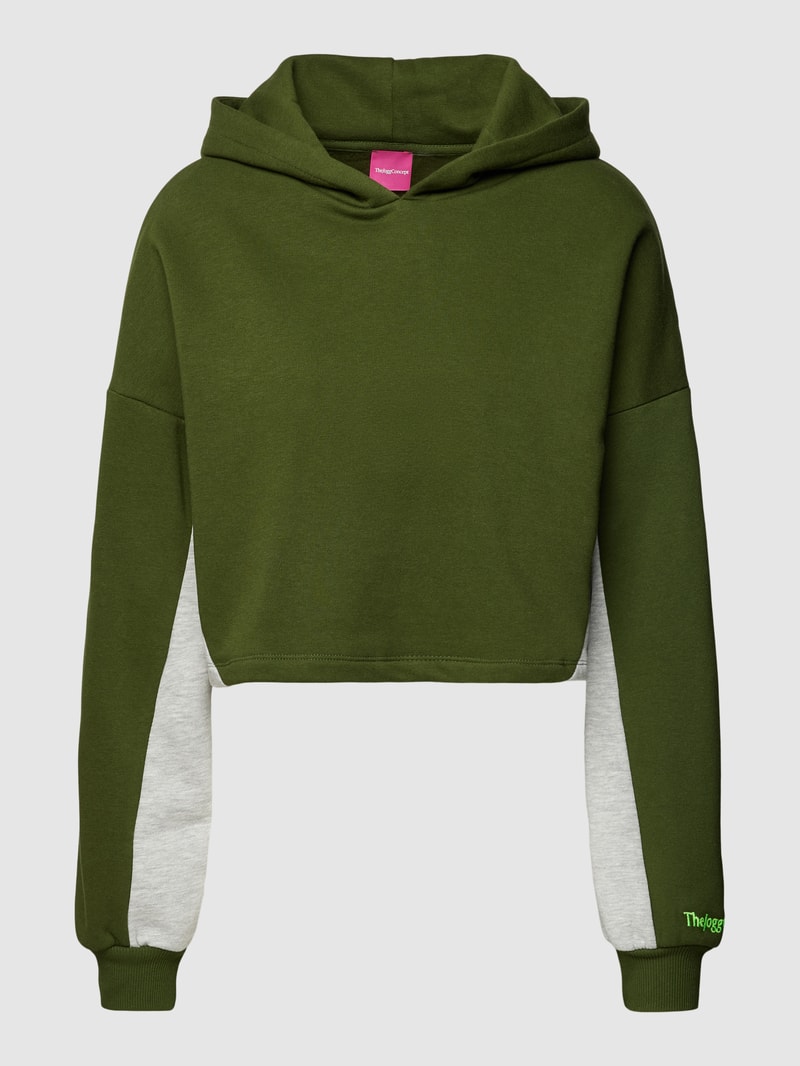 Cropped Hoodie mit überschnittenen Schultern Modell 'FELICIA' in olivgrün