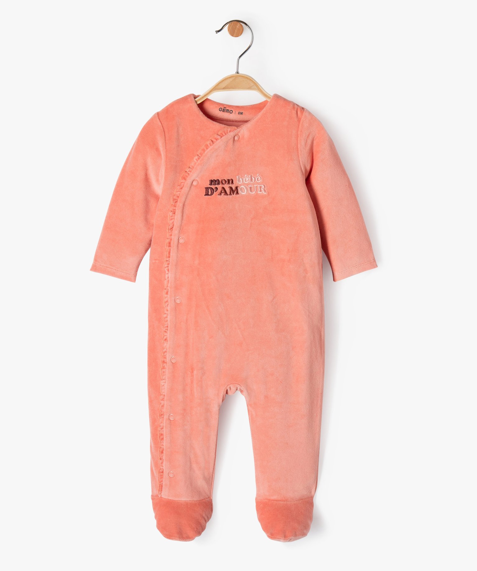 Pyjama bébé fille en velours avec fermeture froncée devant orange | GEMO