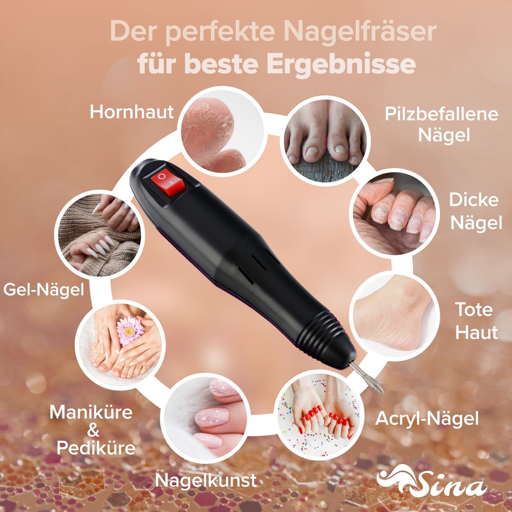 Sina Beauty-Multigerät Elektrische, inkl. 6 tlg. Bit-und Mandrel-Set + 30 Diamantfräser, Bundle: 299 Grau (99 G)