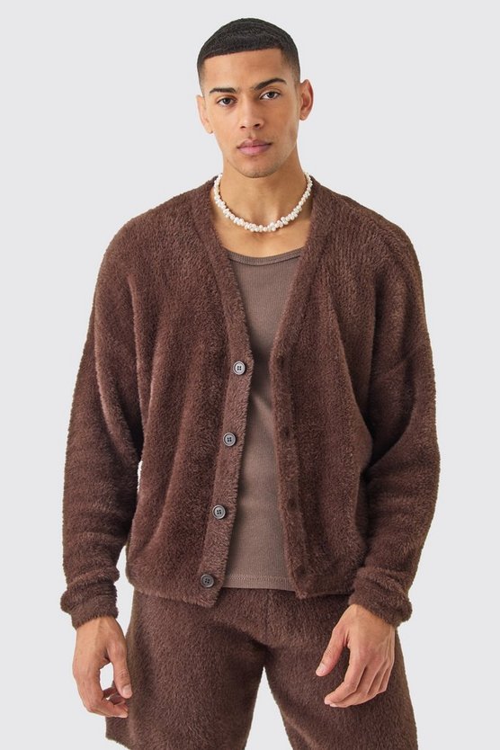 Brauner flauschiger Cardigan
