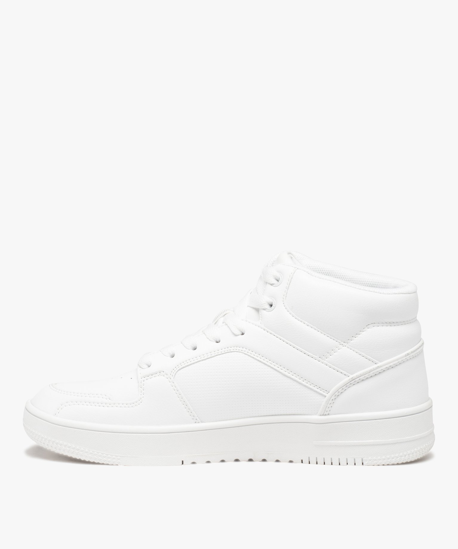 Baskets homme mid-cut unies à col matelassé et à lacets -... blanc | GEMO