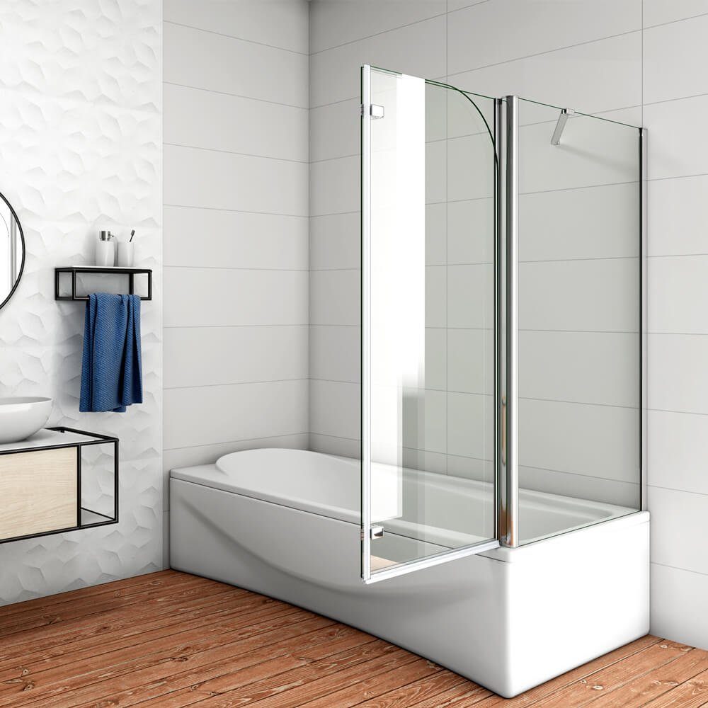 duschspa Badewannenaufsatz Badewannenaufsatz Duschwand mit Seitenwand Faltwand Duschkabine, Einscheibensicherheitsglas, Sicherheitsglas, (Set), Glas