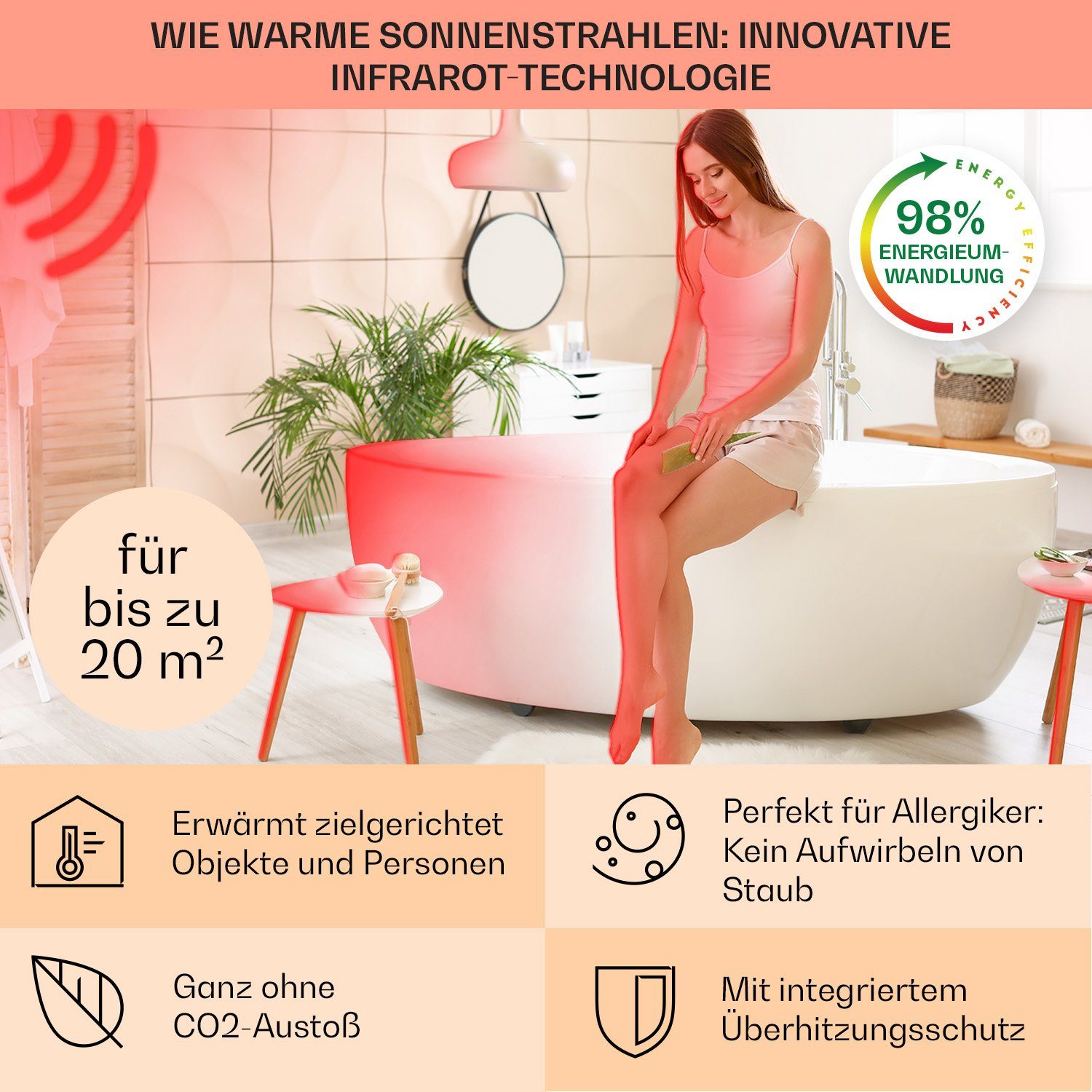 Klarstein Heizkörper Hot Spot Wave, elektrische Infrarot Wandheizung Thermostat Heizung elektrisch Bad