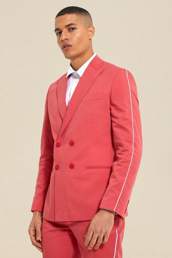 Zweireihige Slim Fit Anzugjacke mit Paspelierung
