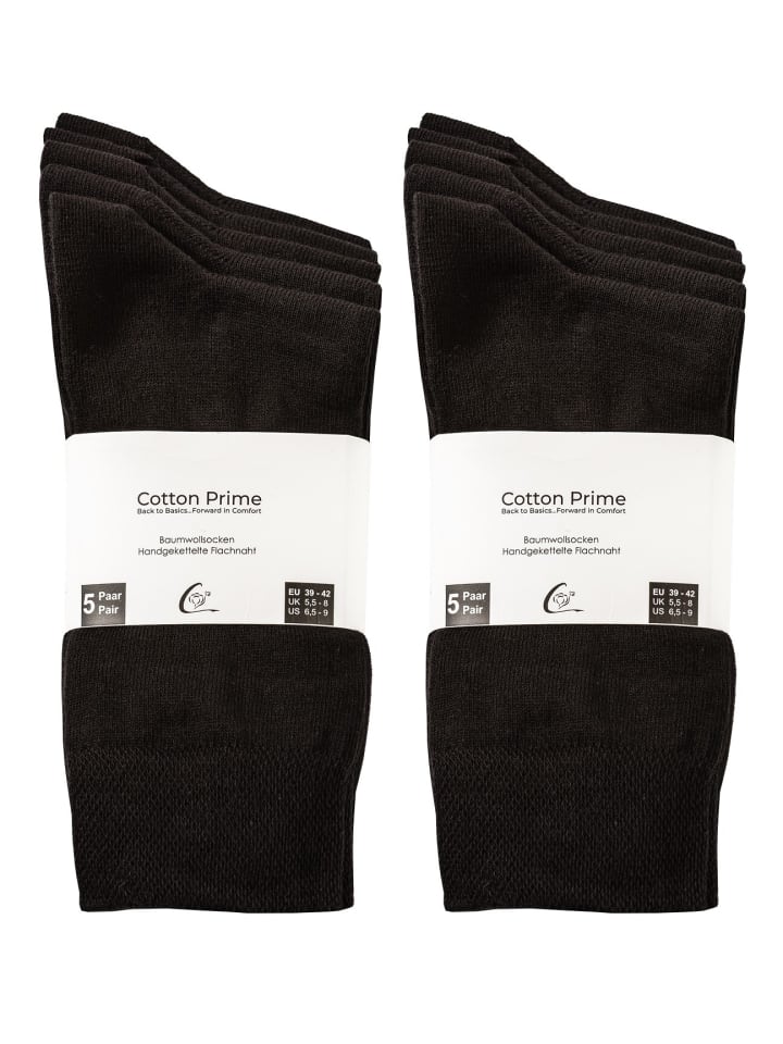 Cotton Prime® 10 Paar Unisex Socken Baumwollsocken - Back to Basic in schwarz günstig kaufen