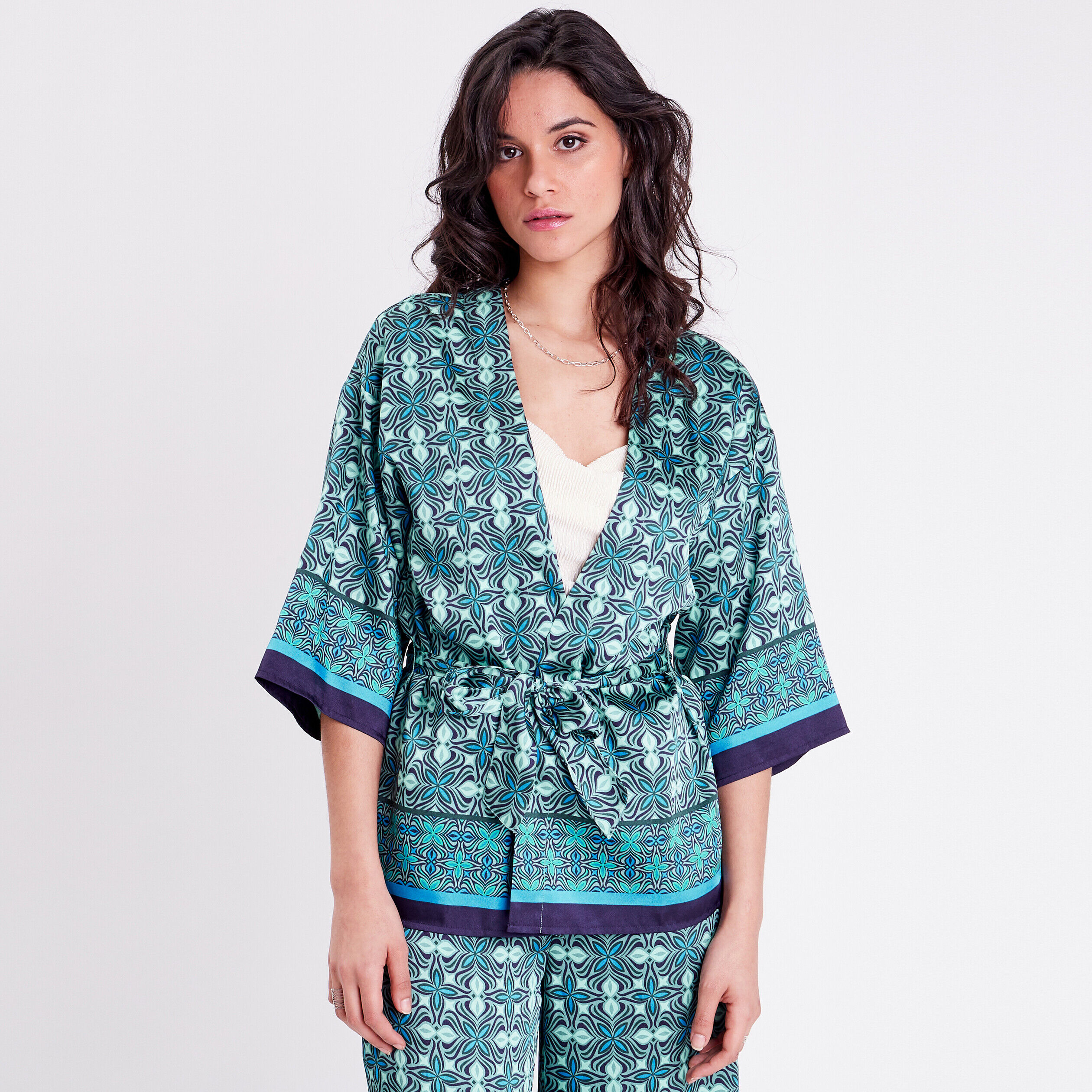 Veste esprit kimono droite vert menthe femme | Cache Cache