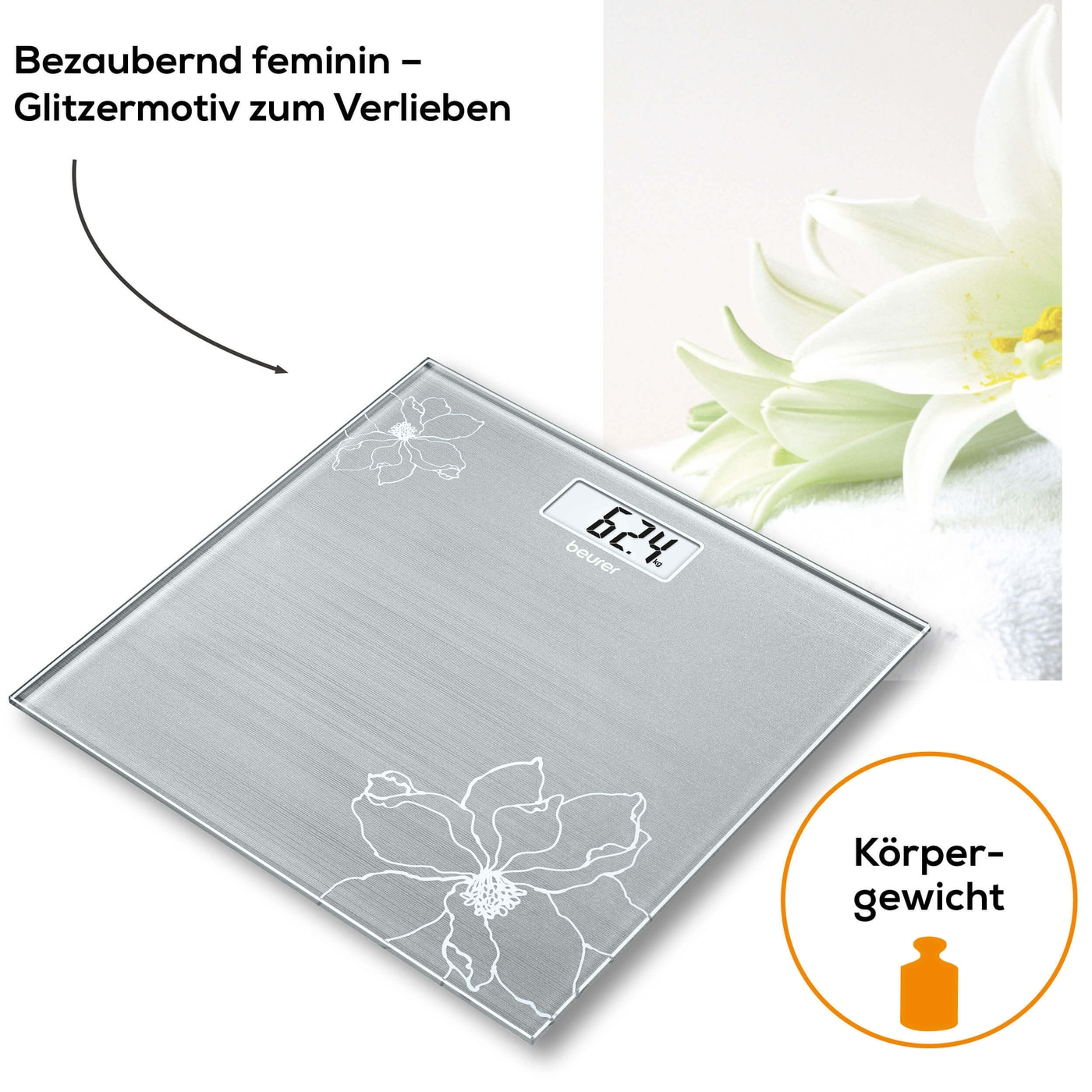 Beurer Glaswaage GS 10-Personenwaage aus Glas gut lesbarer LCD-Anzeige - bis 180 kg