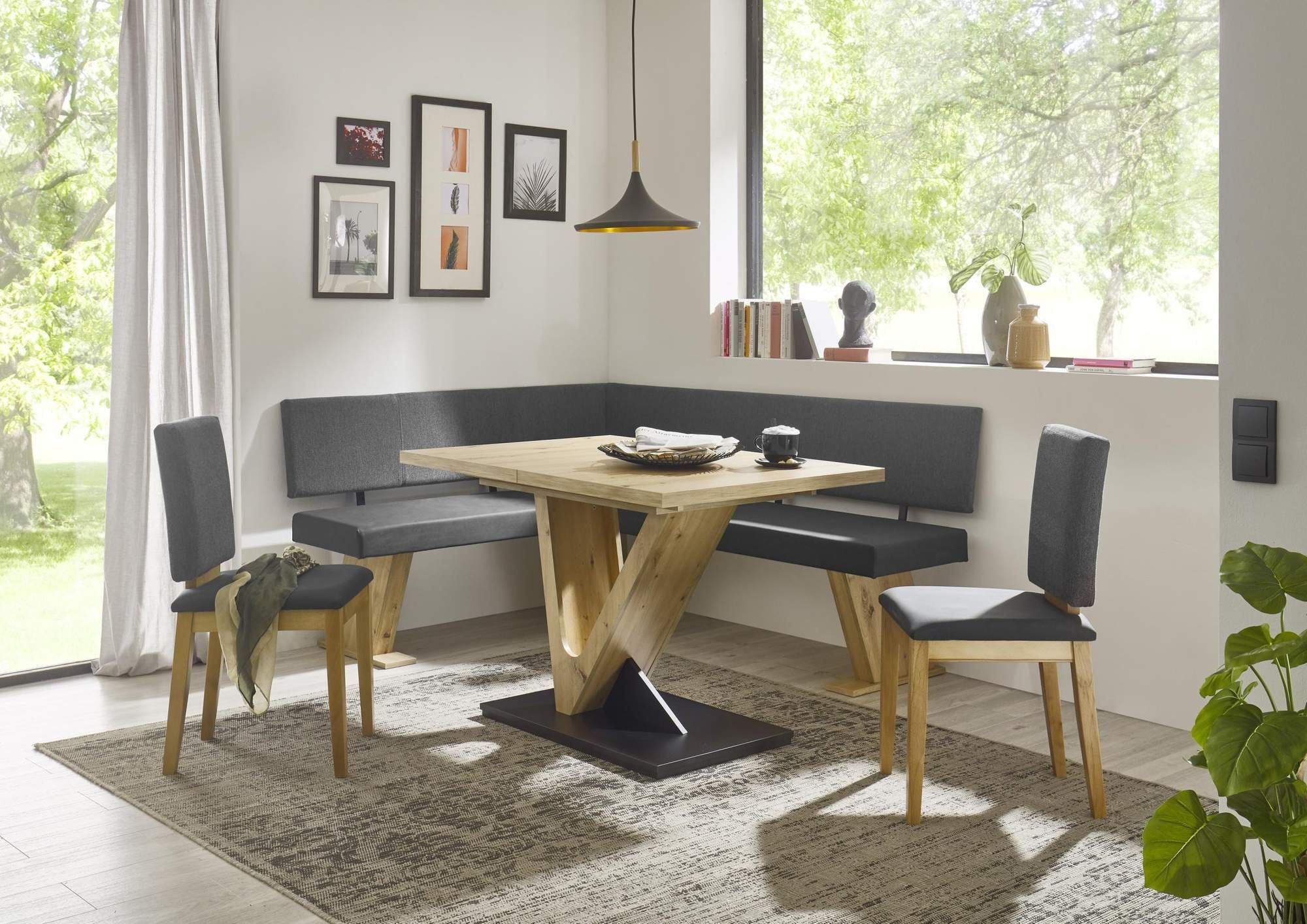 Trendmöbel24 Eckbankgruppe Eckbank Eckbankgruppe VERONA II 150x190 cm Eiche mit Tisch Manzano, (4-tlg)