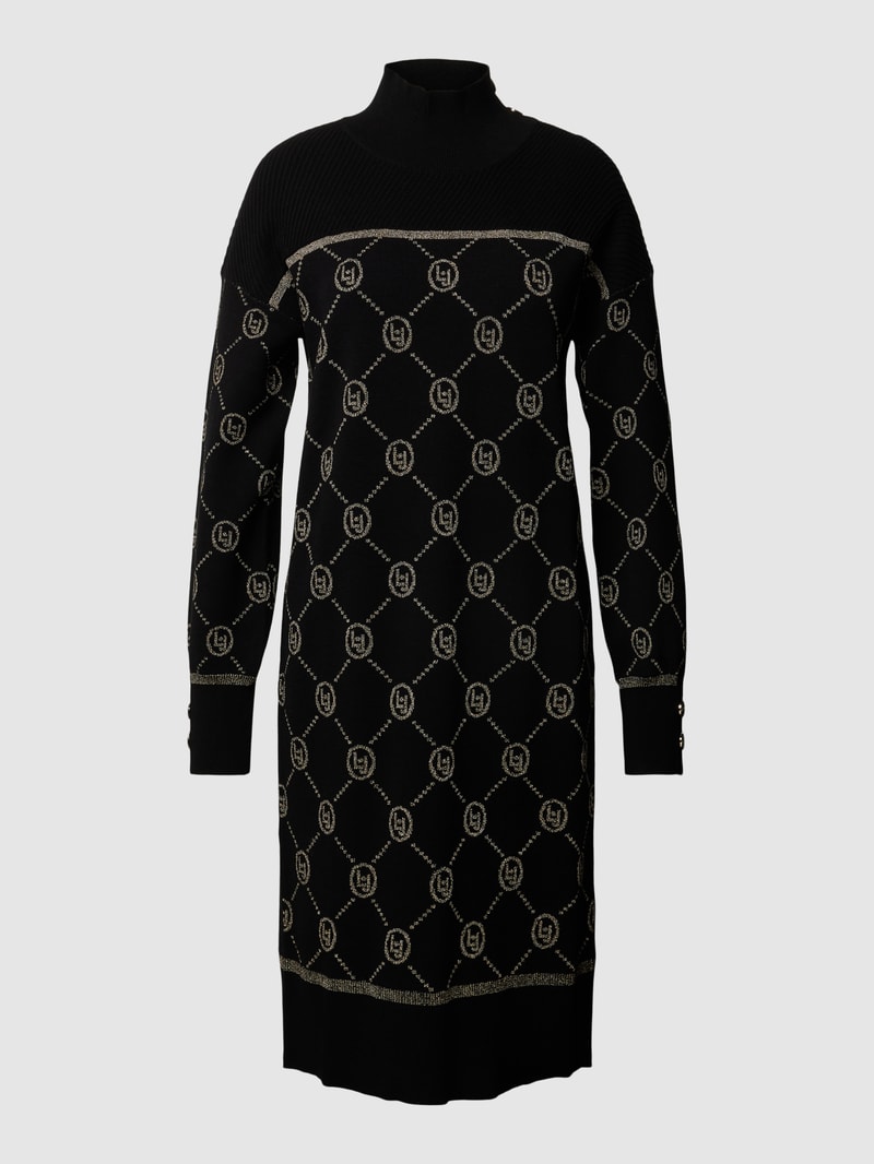 Knielanges Kleid mit Effektgarn in schwarz