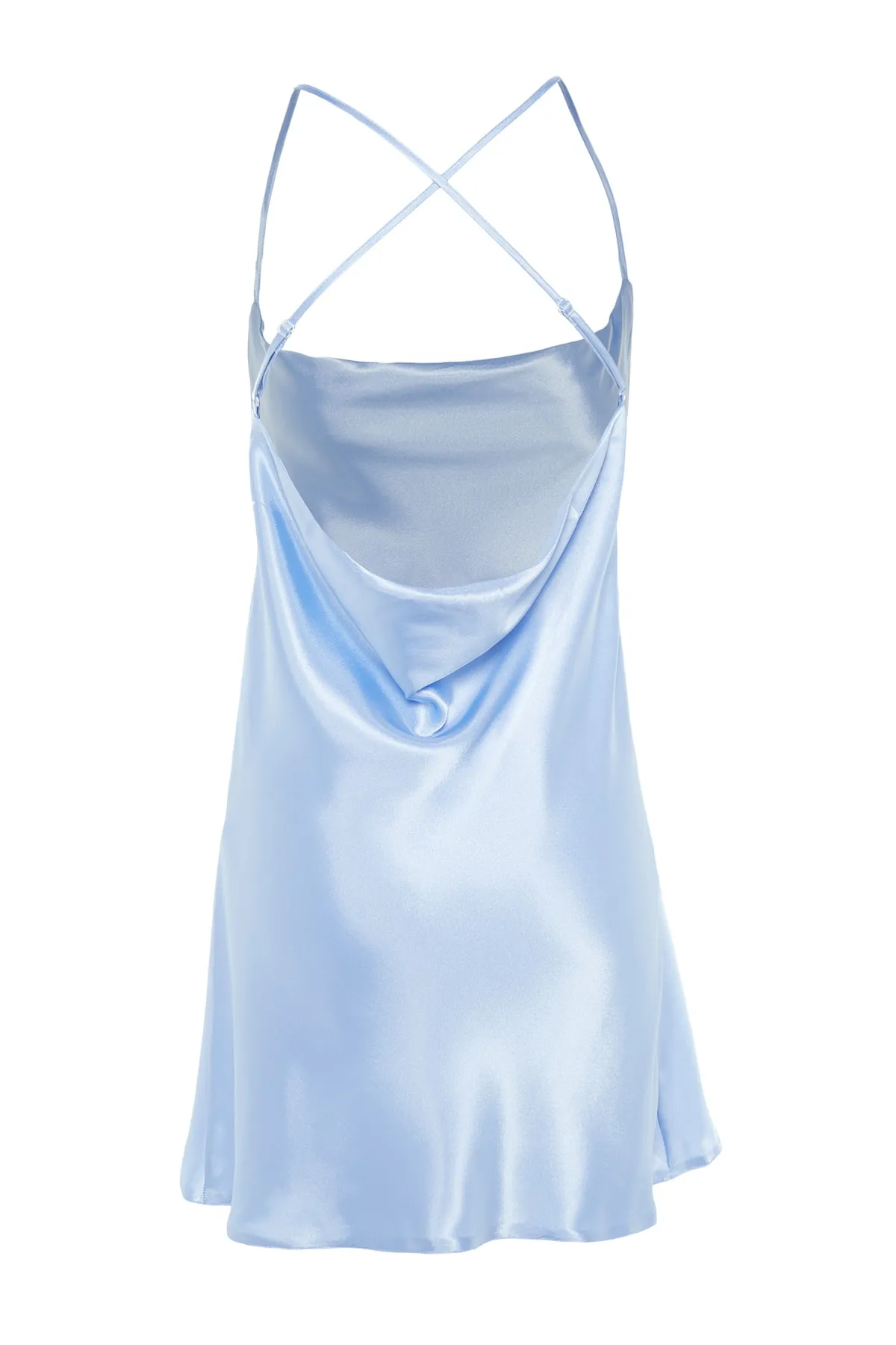 Trendyol Collection  Blaues Nachthemd aus gewebtem Satin mit Seilträgern und Detail auf der Rückseite THMSS23GC00008