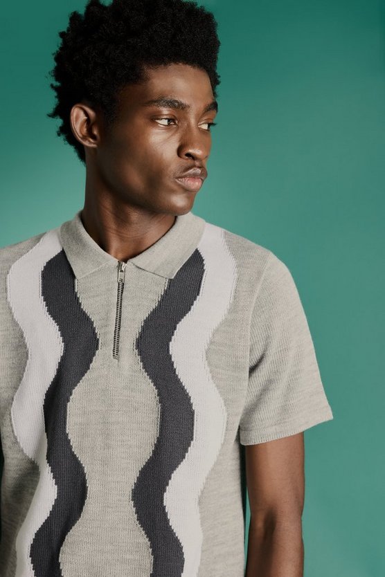 Jacquard Poloshirt mit Reißverschluss