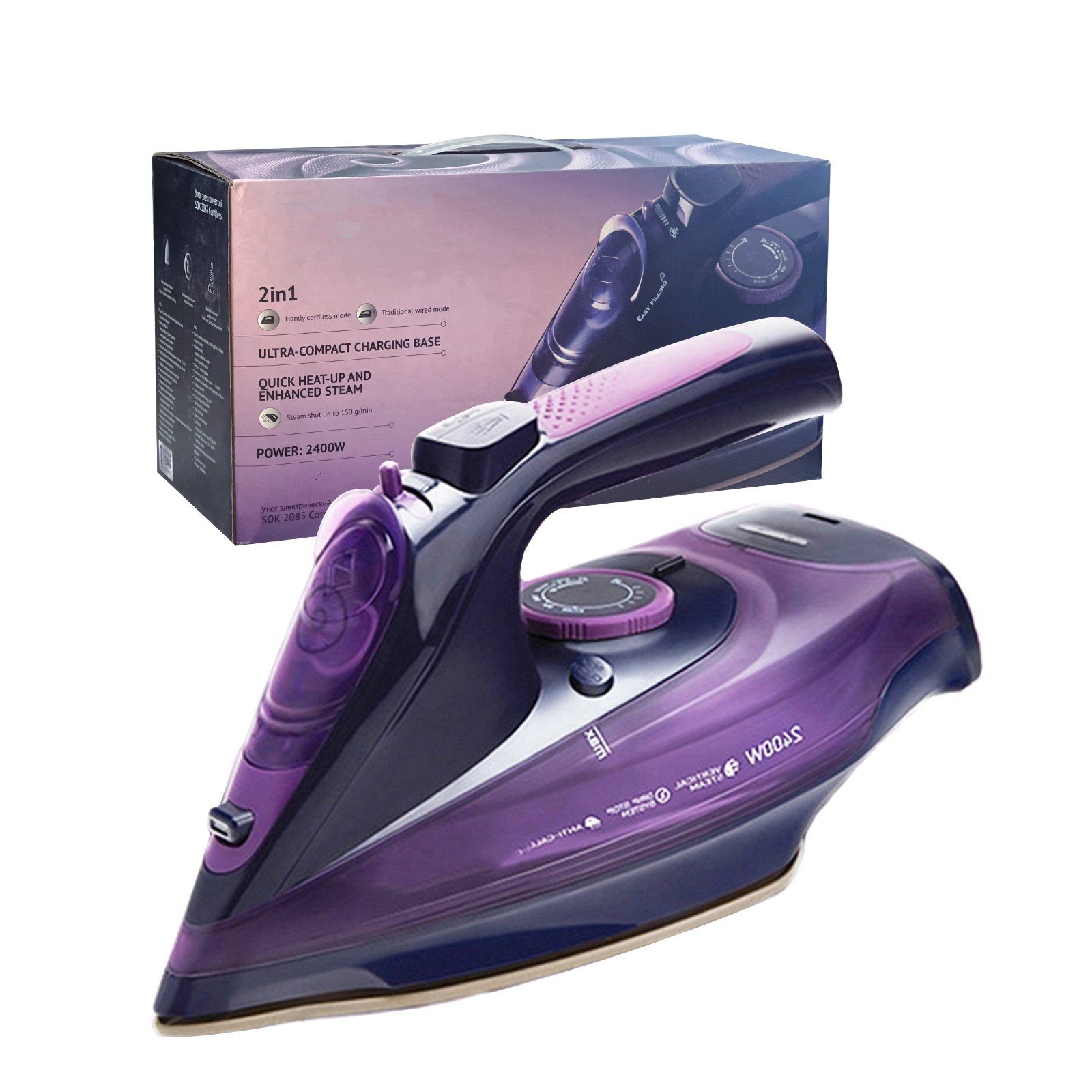 iceagle Dampfbügeleisen AJ2085 Dampfbügeleisen 360ml Wassertank, Kabelloses,Keramik-Bügelsohle, 2400,00 W, Konstanter Dampf