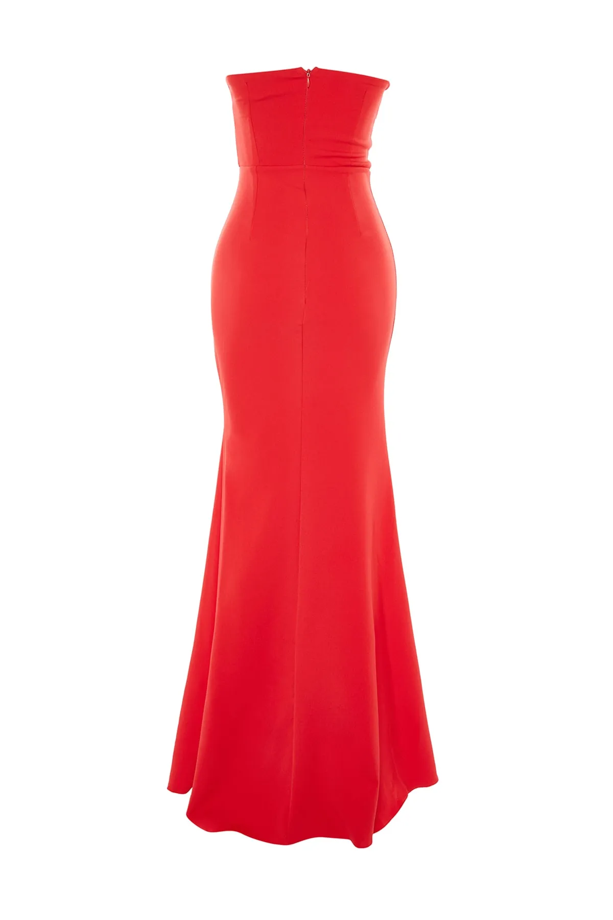 Trendyol Collection  Rotes langes Abendkleid mit Kragendetail TPRSS21AE0121