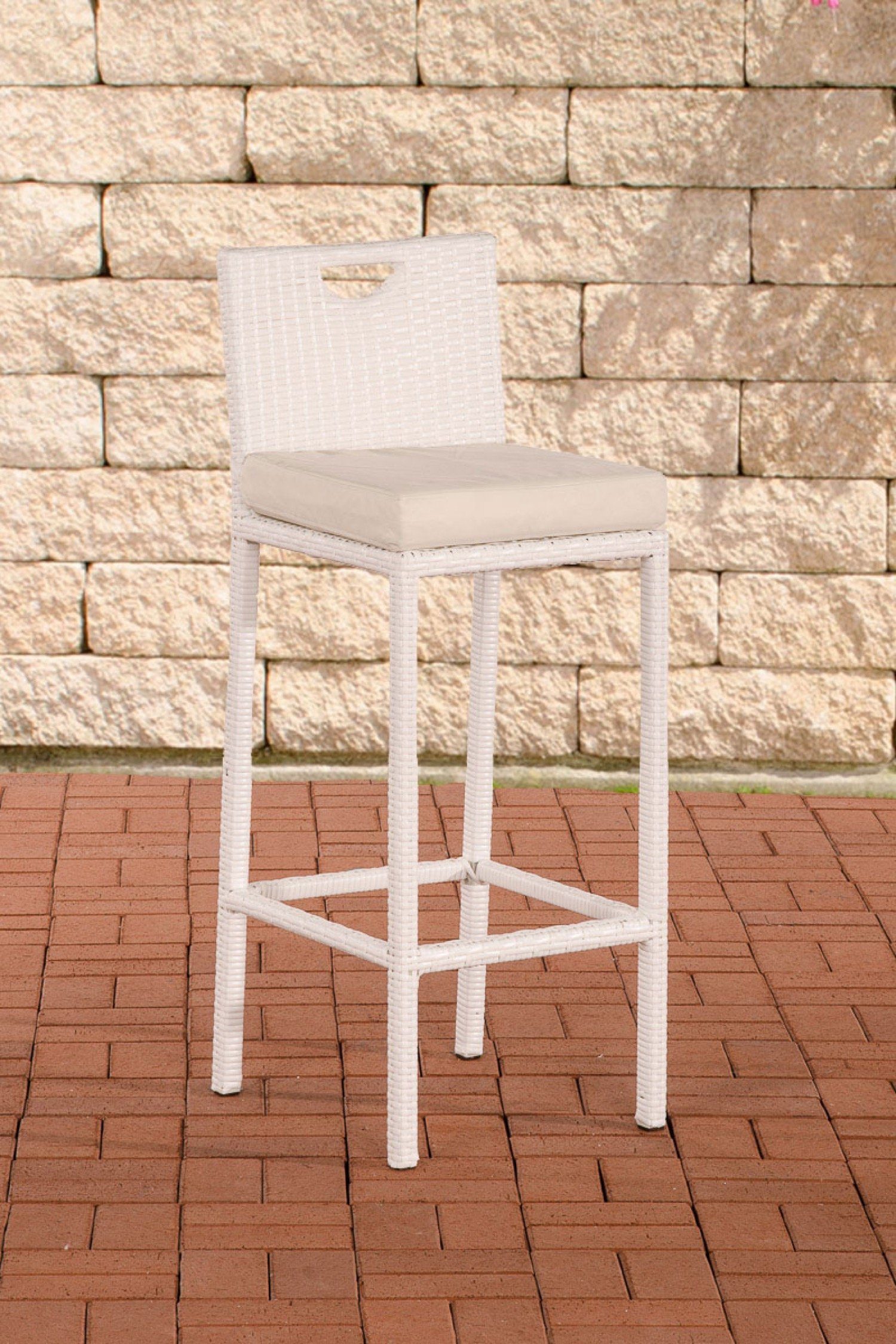 TPFGarden Gartenlounge-Hocker Marlies - Barhocker aus wasserfestem, UV-beständigem Polyrattan (Barstuhl mit pulverbeschichtetem Aluminiumgestell, Tresenhocker mit wasser- und schmutzabweisenden Sitzkissen), Maße (HxBxT): 107x40x44 cm, Sitzhöhe: 75 cm
