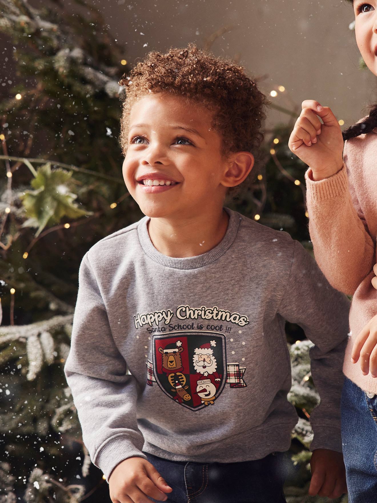 Coffret noël sweat blason et chaussettes garçon gris chiné