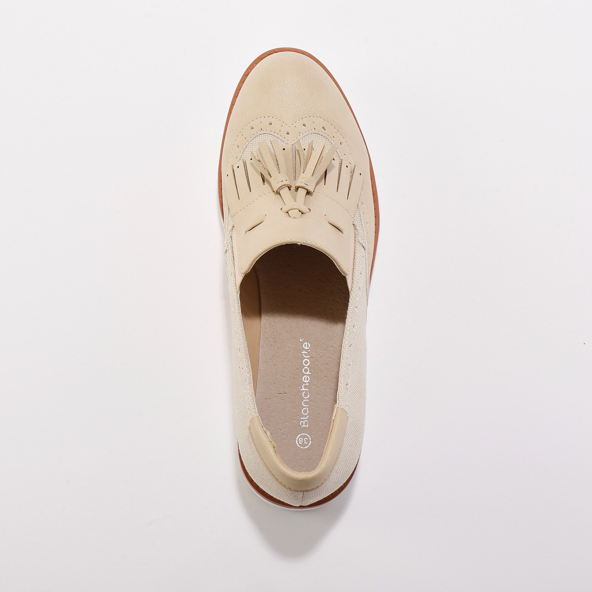 Slippers compensés à franges et glands, textile et synthétique