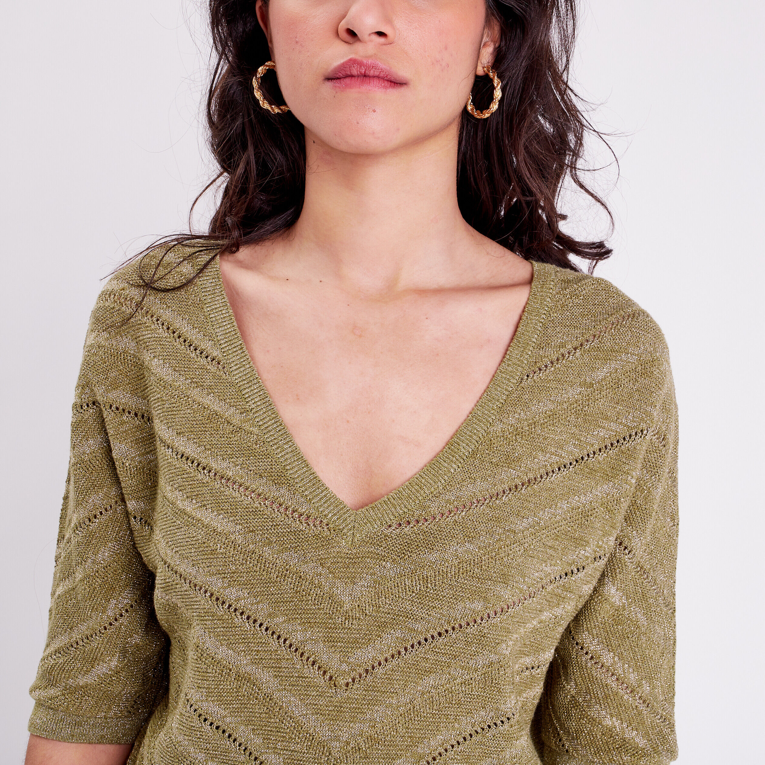 Pull manches chauves-souris vert kaki femme | Cache Cache